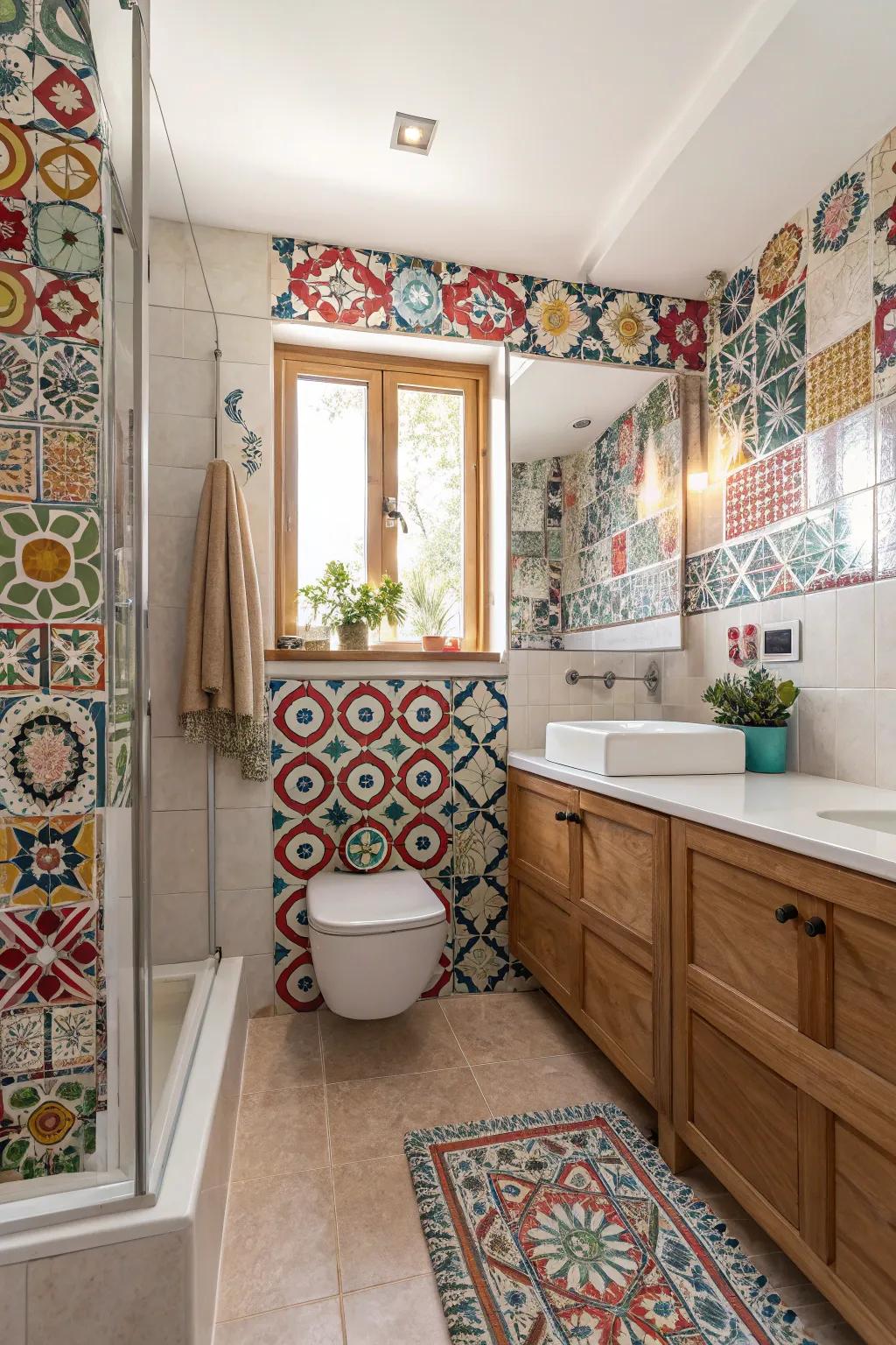 Bold patterns make a striking statement in the bathroom.