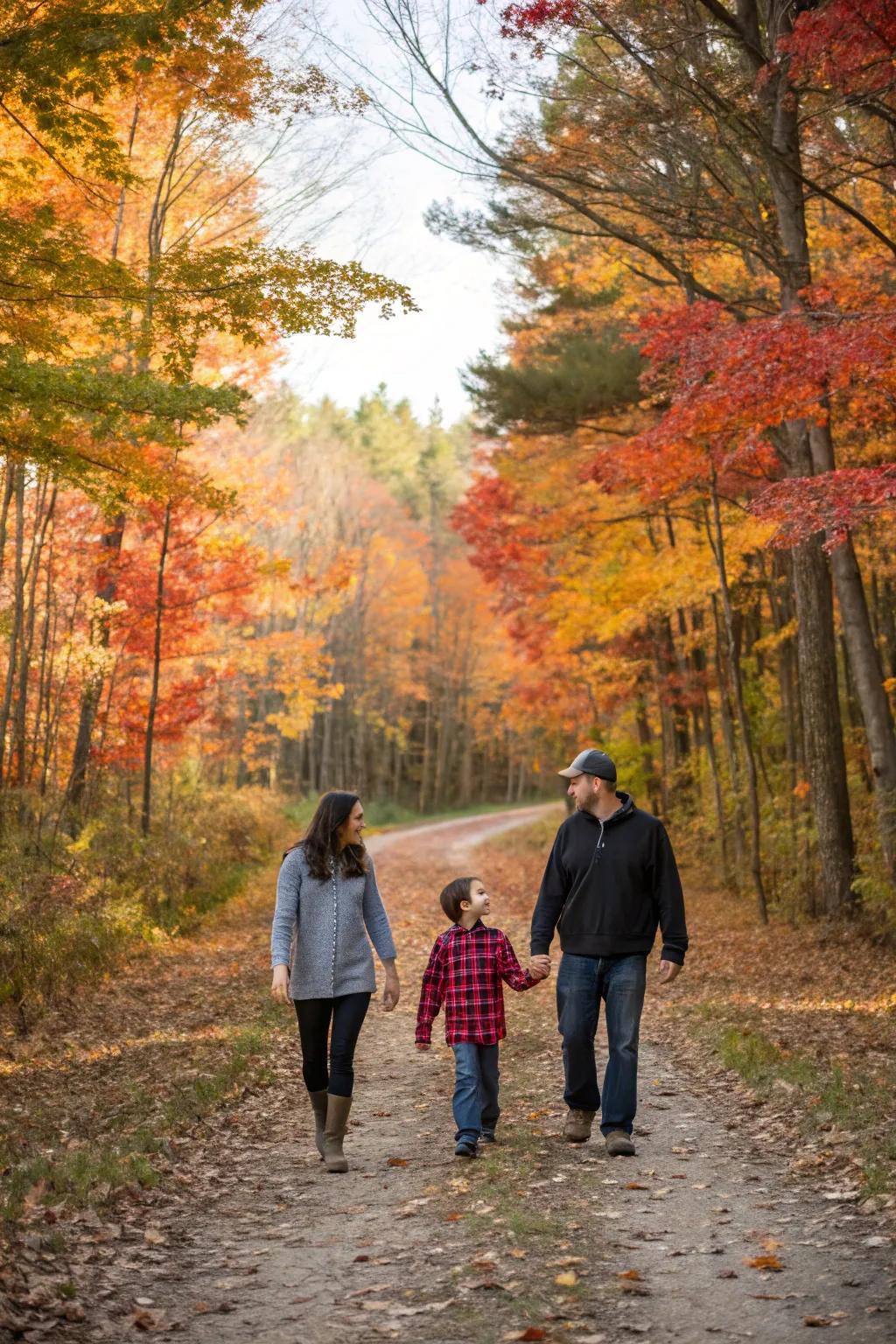 A wooded setting provides a serene and enchanting backdrop for family photos.