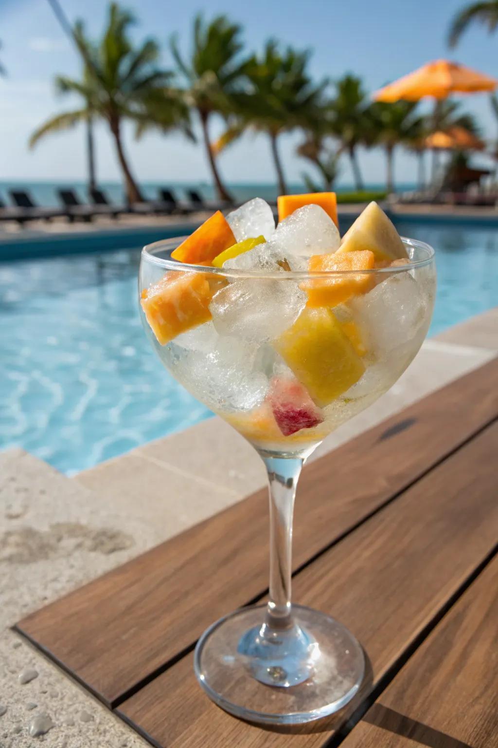 Tropical fruit ice cubes for a beachy vibe.