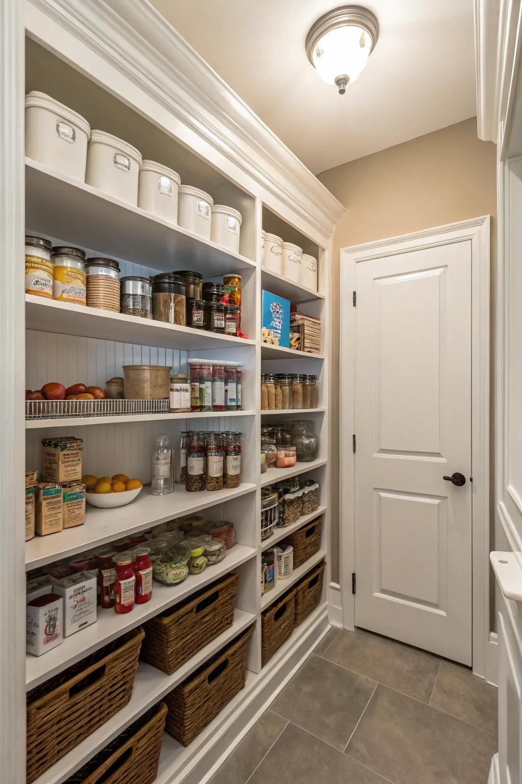 Polished pantry perfection with faux molding.