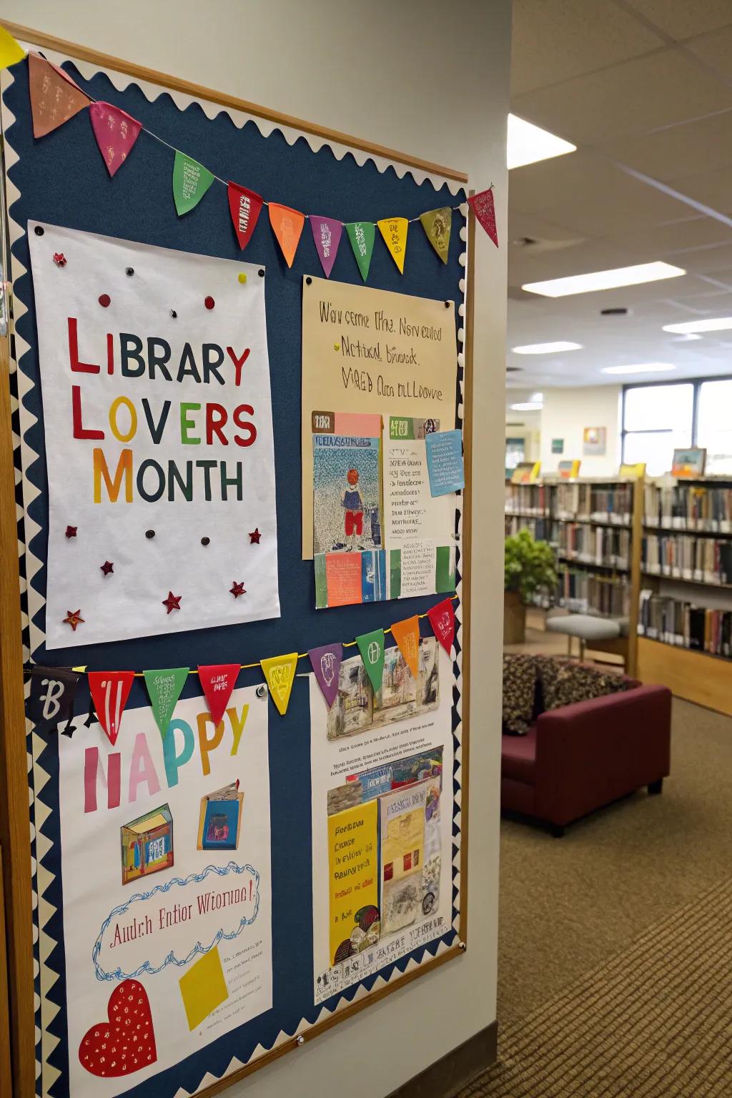 A library-themed bulletin board celebrating book lovers.