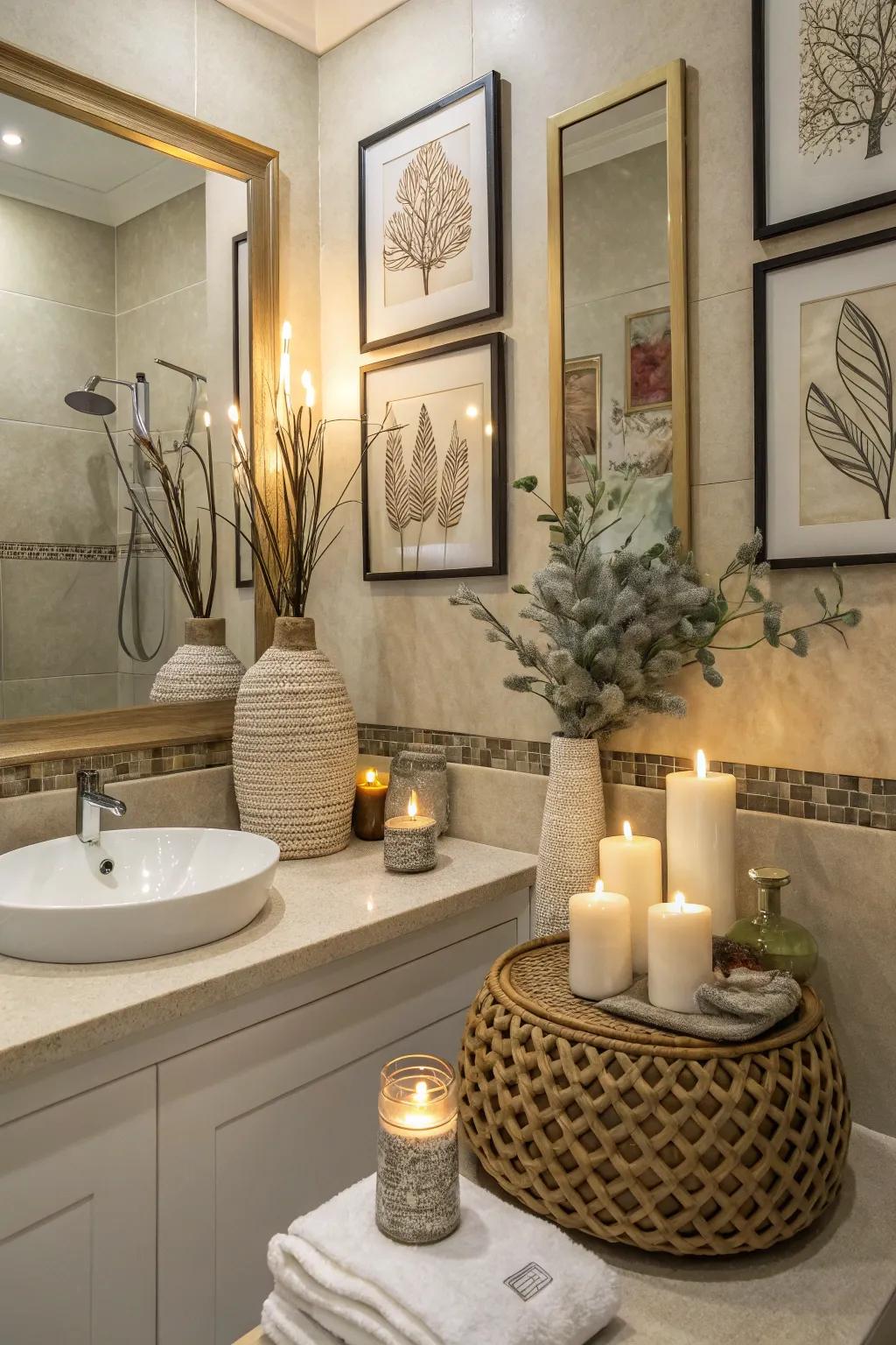 Personalized accents add style and warmth to your bathroom.