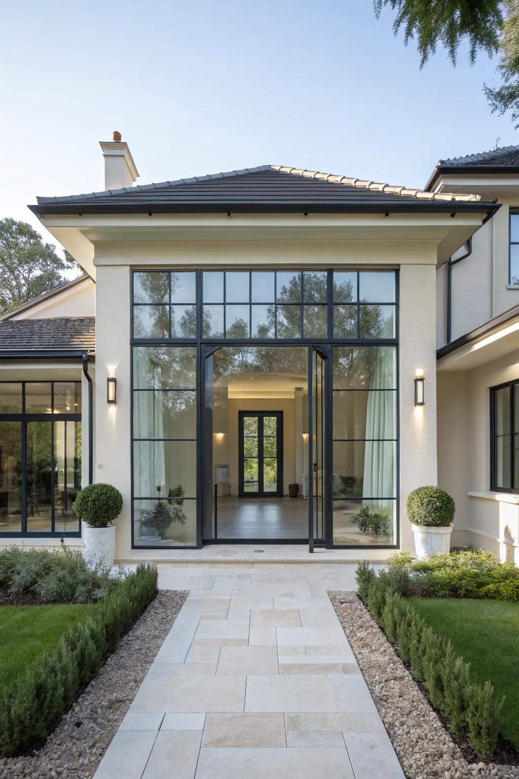 A modern glass entryway inviting light.