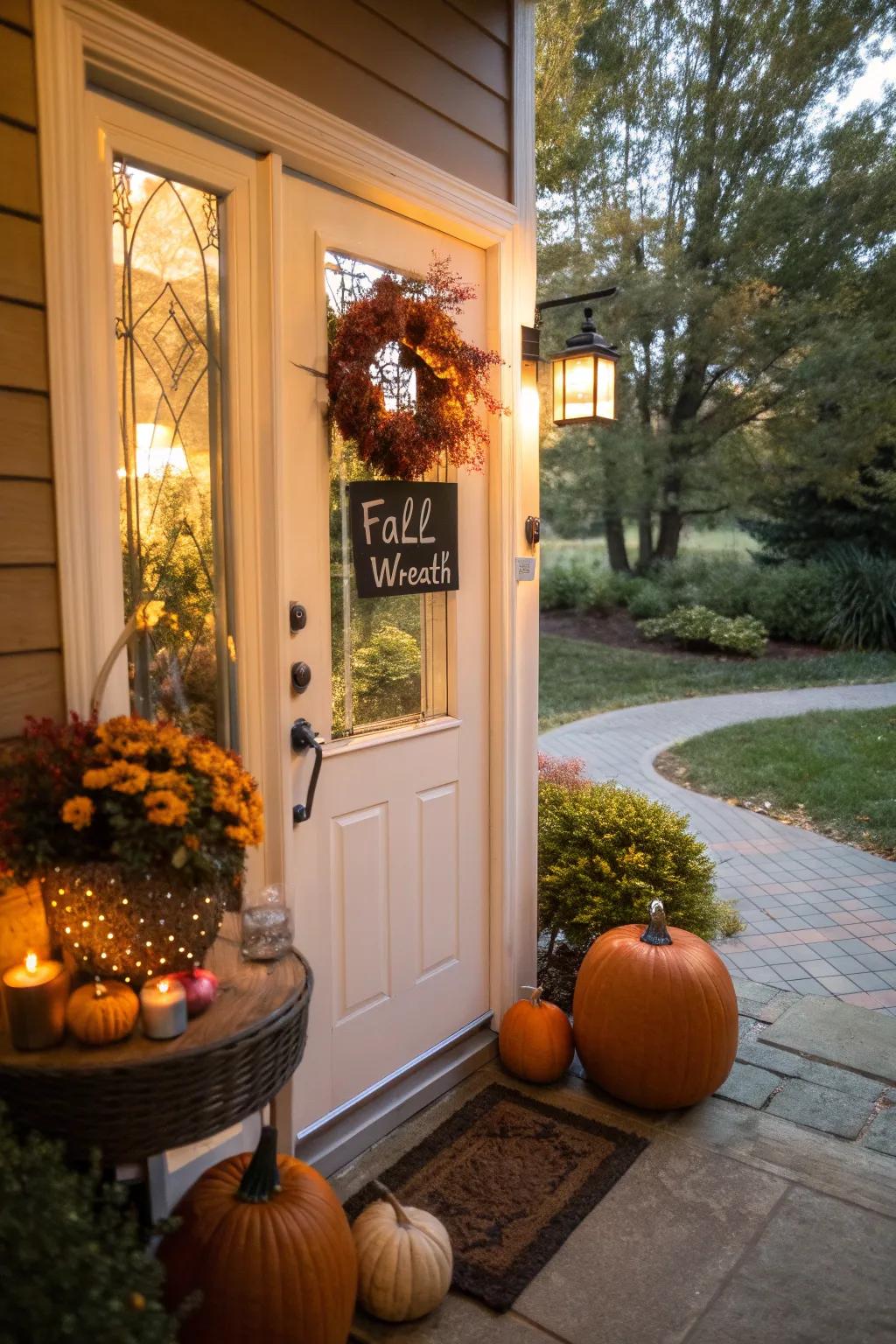 Wreaths and signs complete the seasonal look of a porch.