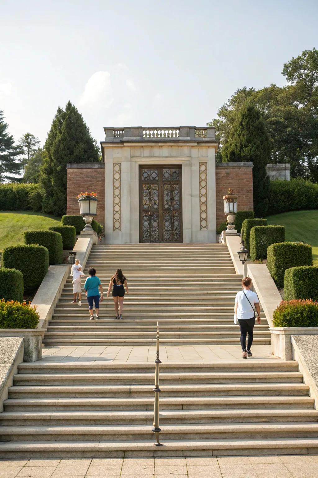 Spacious steps create an inviting and grand entrance.