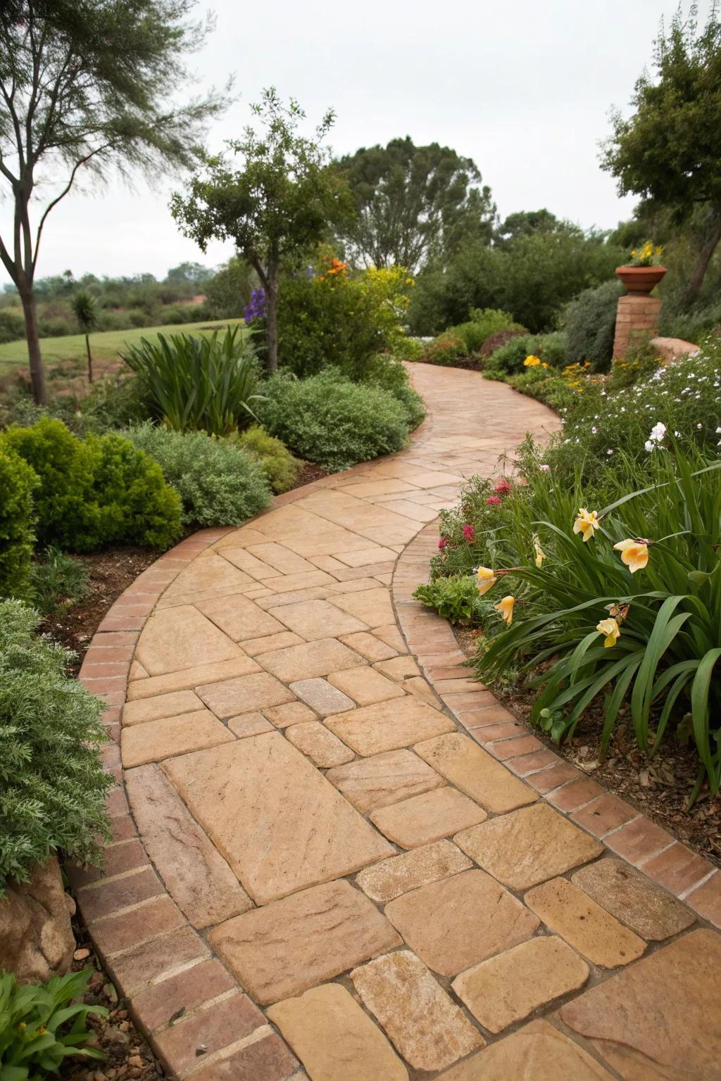 Sandstone pavers create a warm and inviting walkway.