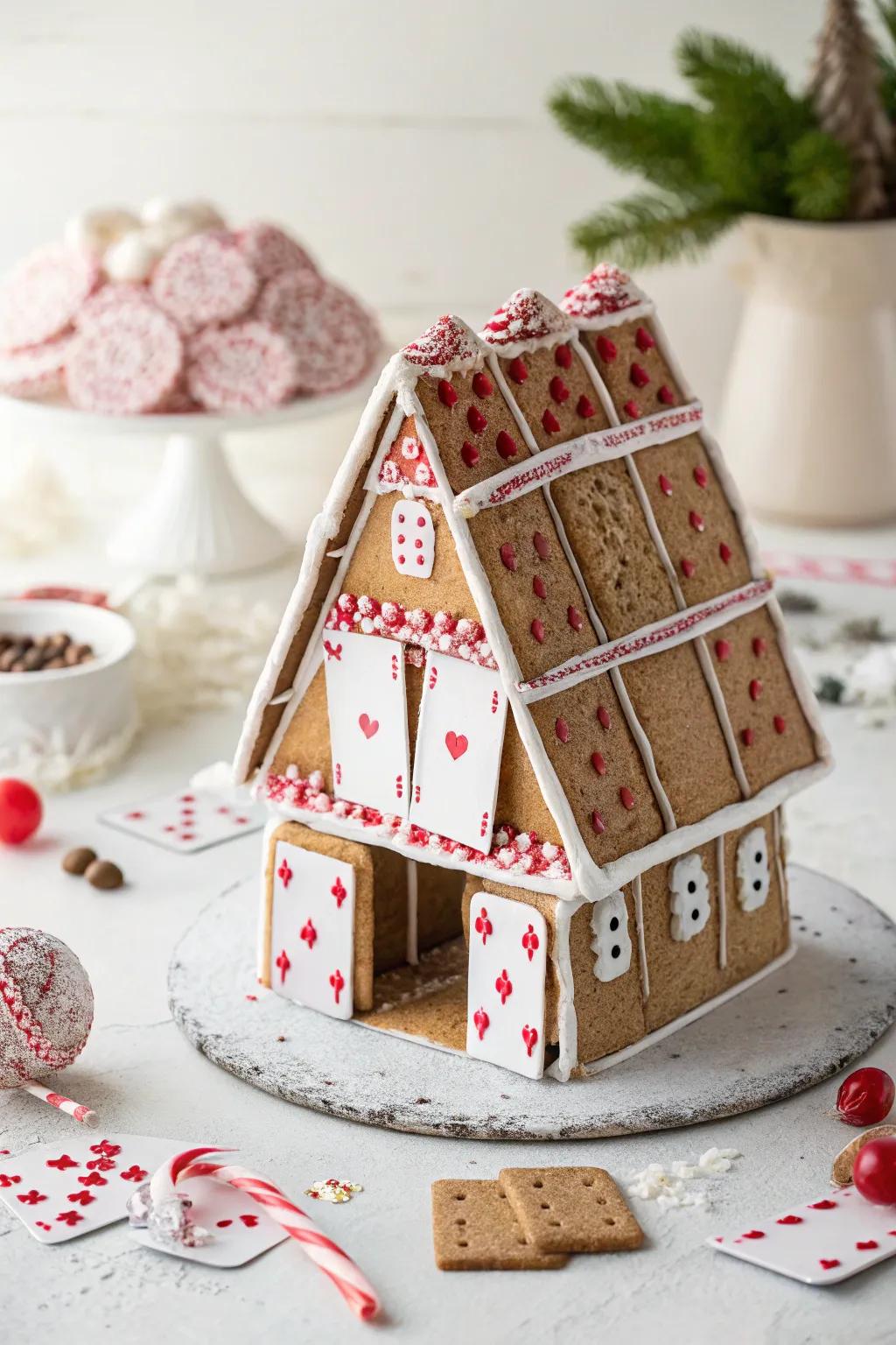 A house of cards gingerbread structure