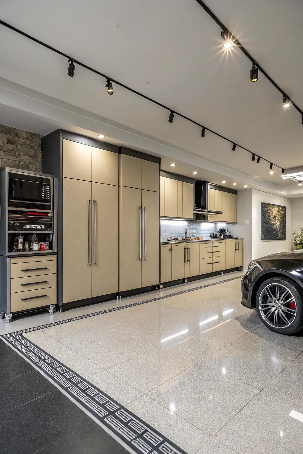 Khaki cabinets deliver simple luxury with a modern edge.