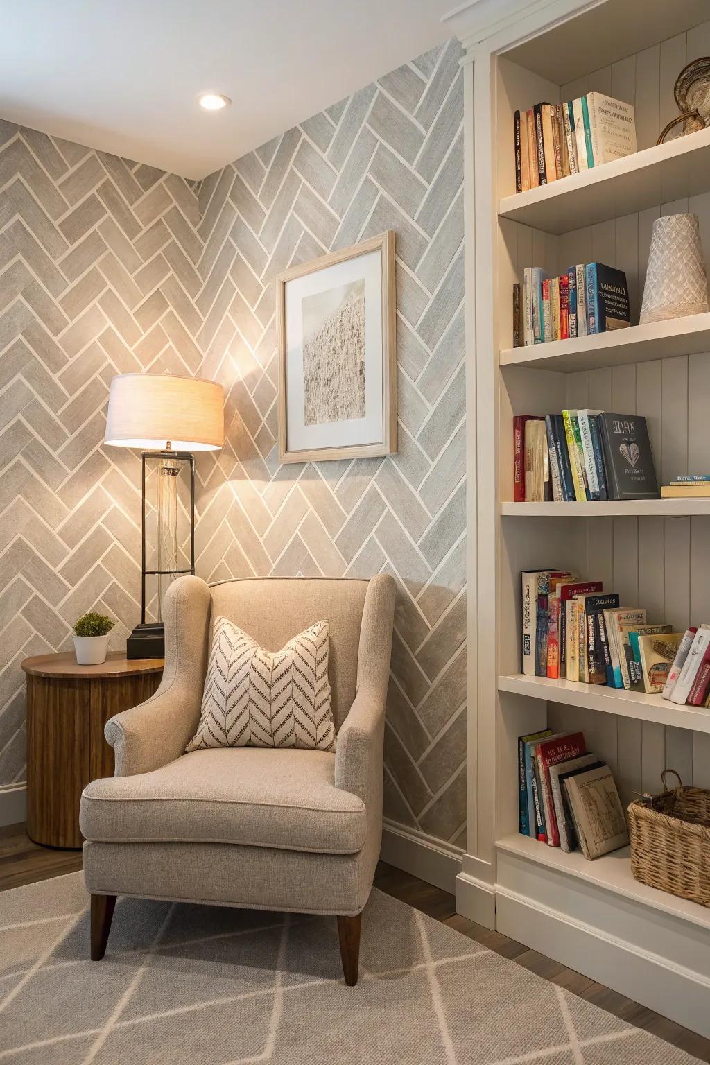 Add texture and depth with herringbone patterns.