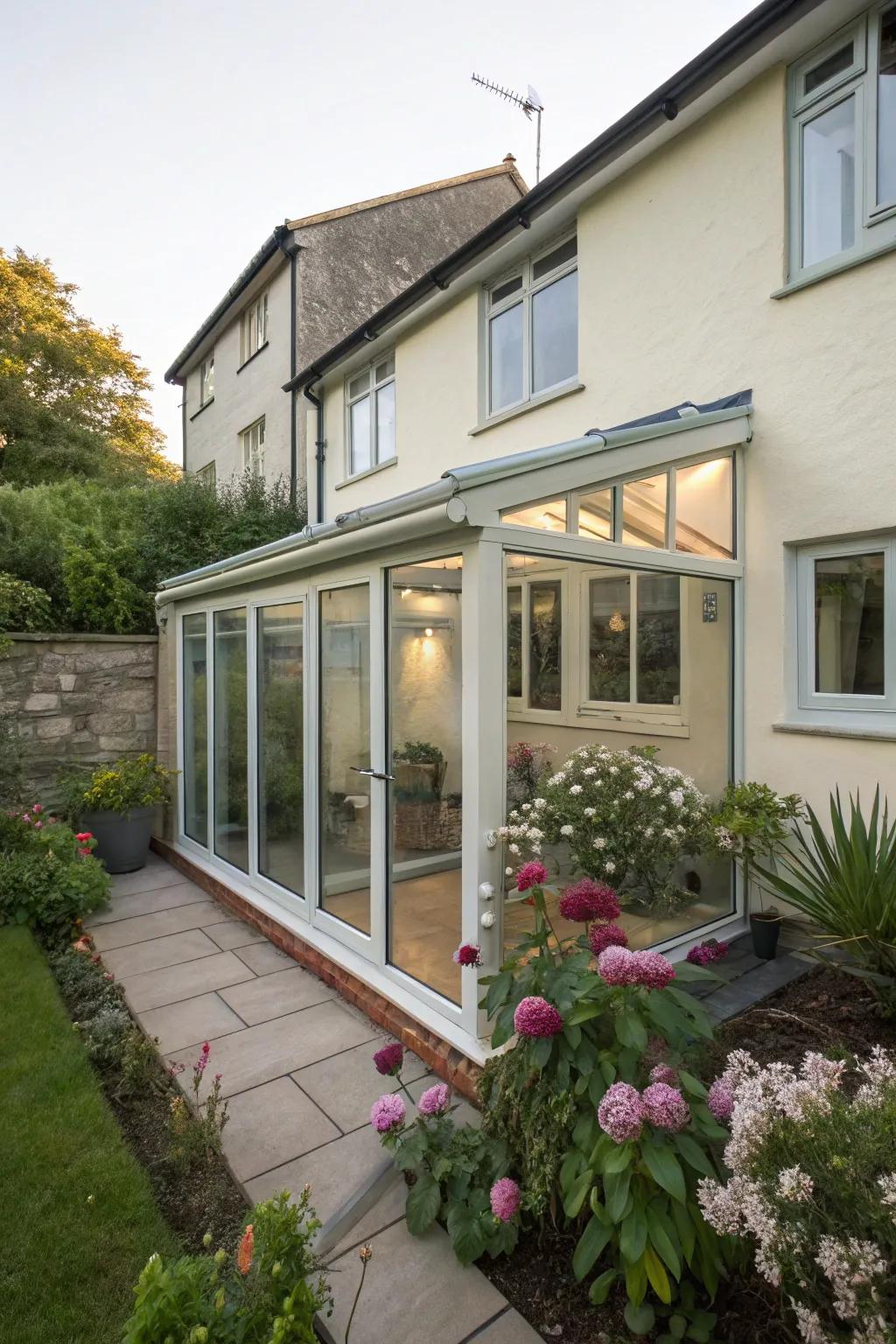 A smart glass lean-to extension that maximizes space.