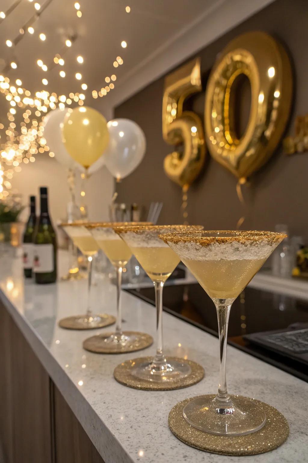 Golden signature cocktails add a festive sparkle to the celebration.