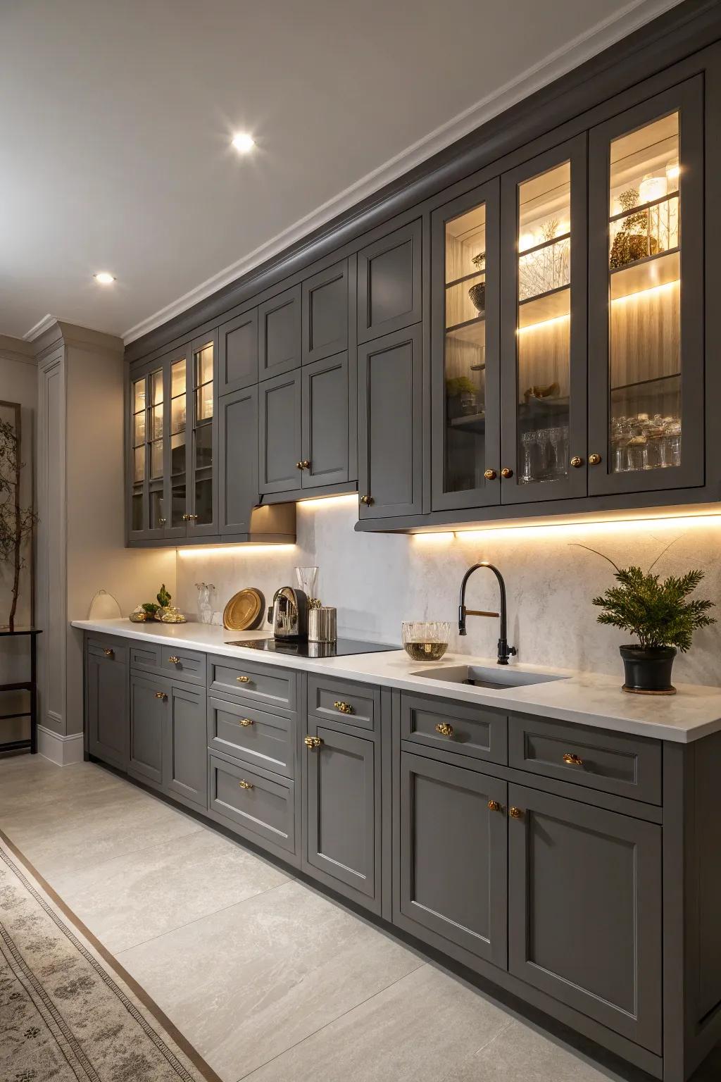 Dark grey creates a dramatic and luxurious kitchen ambiance.