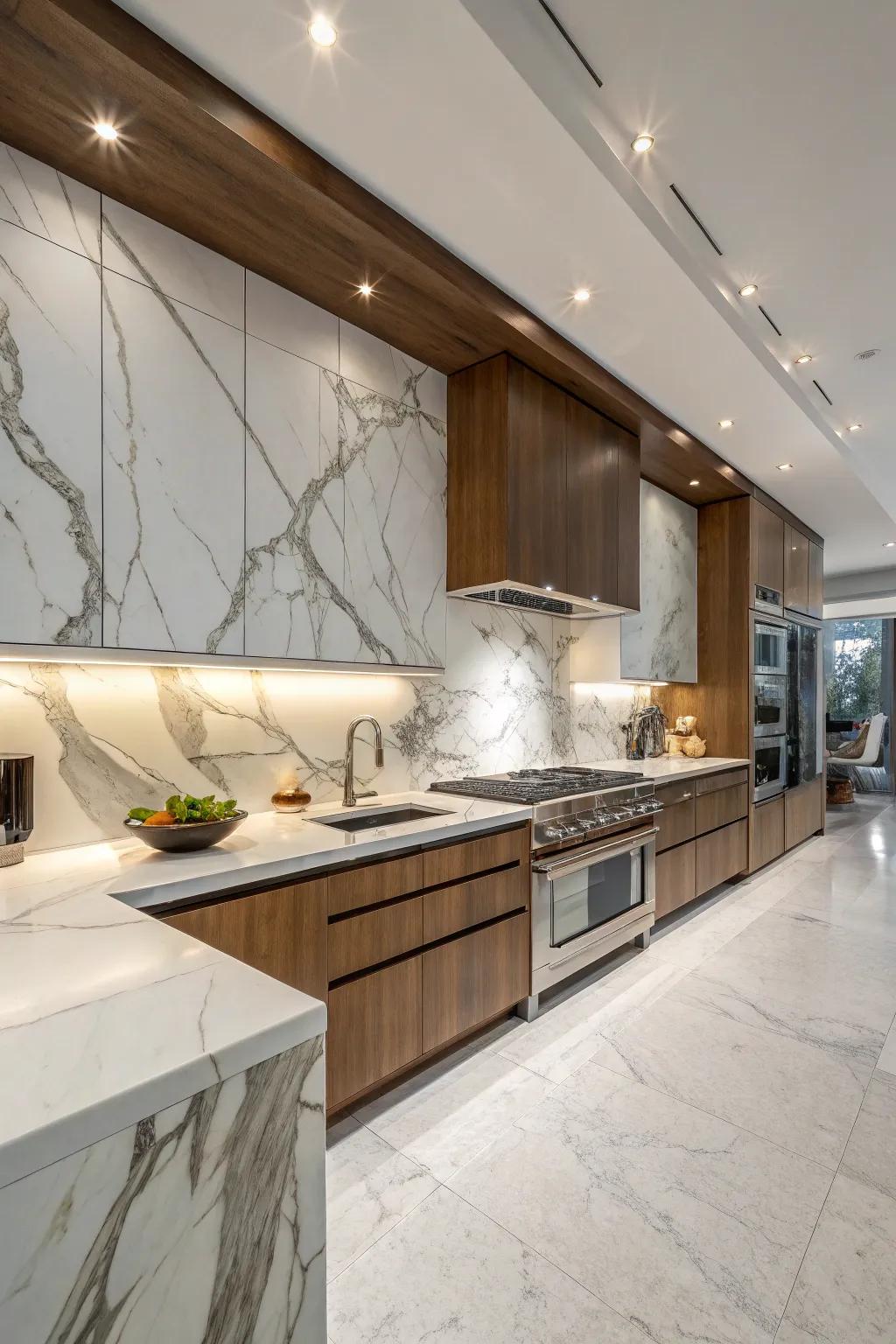 Ceiling-height backsplash for added drama.