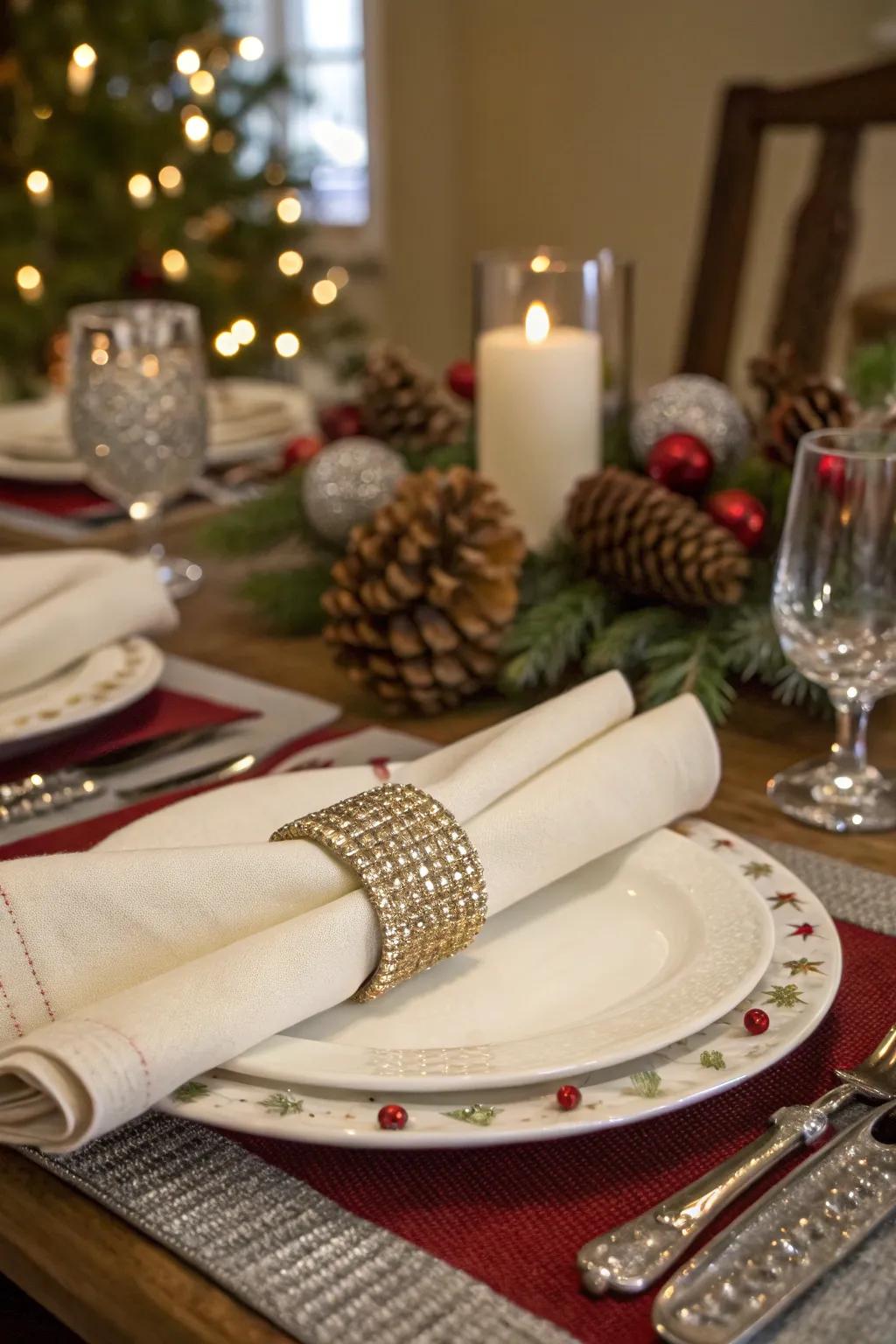 Decorative napkin rings add a touch of elegance to your table.