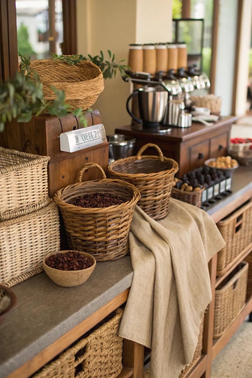 Textures add depth and warmth to your coffee station setup.