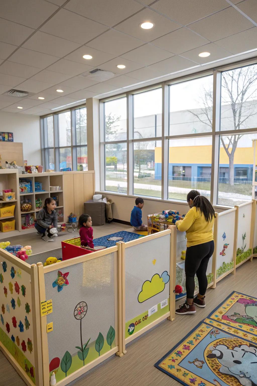 Flexible play zones can be adapted to suit various activities and groups.