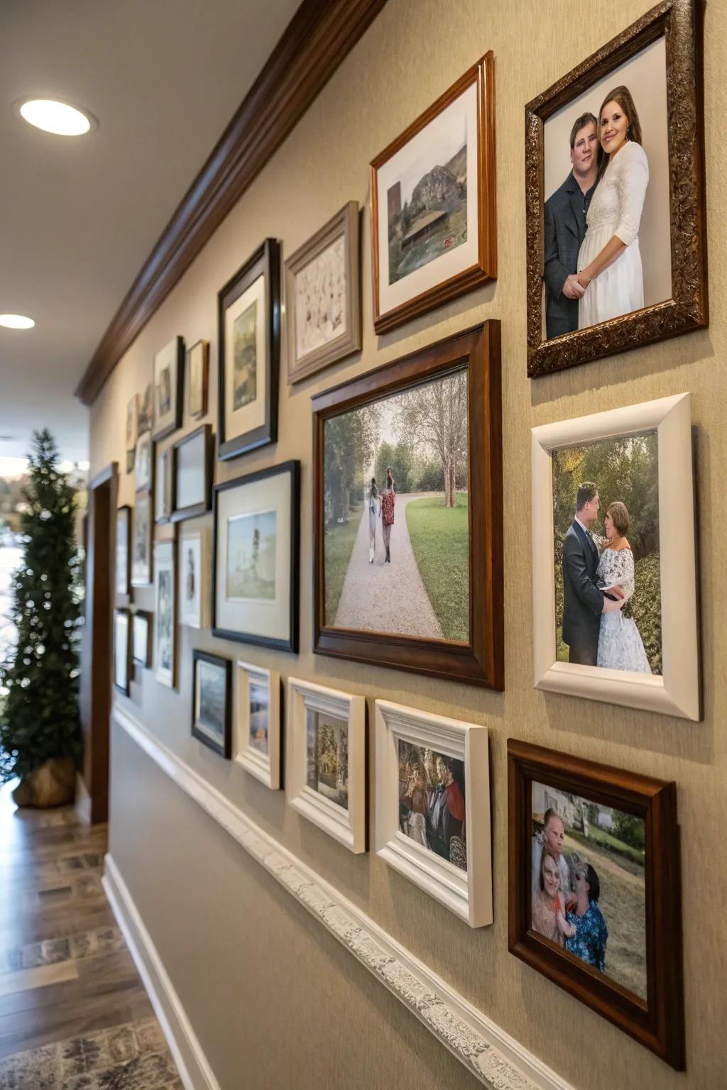 A photo gallery wall adds a personal touch to your home.