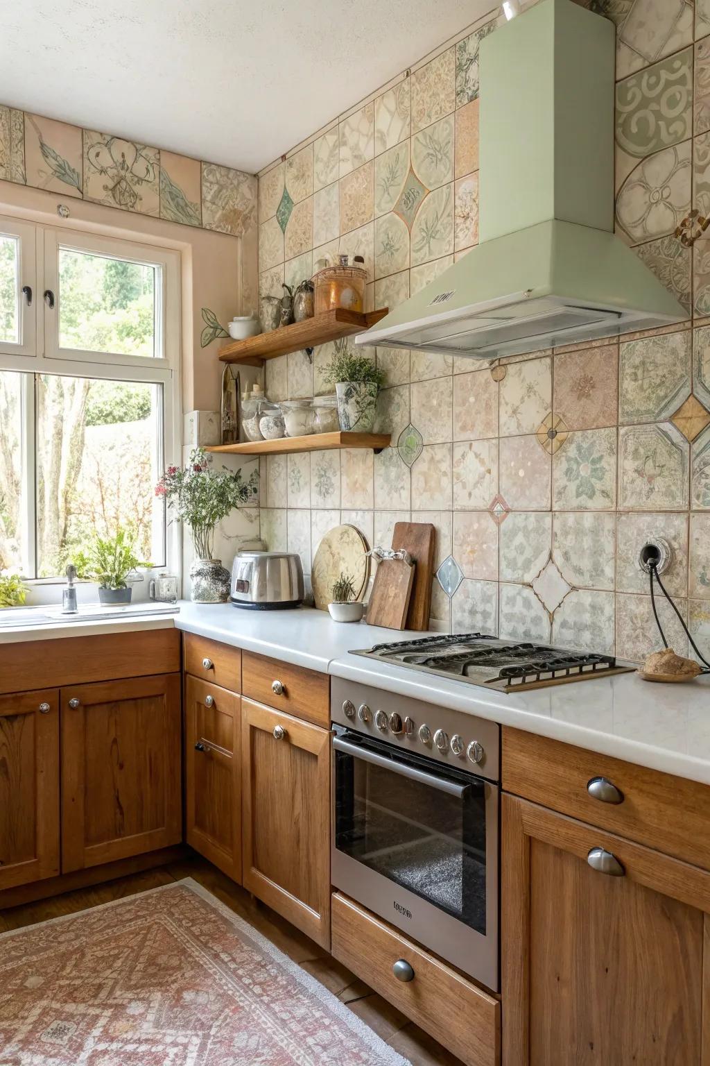 Vintage tiles offer a romantic and nostalgic ambiance.