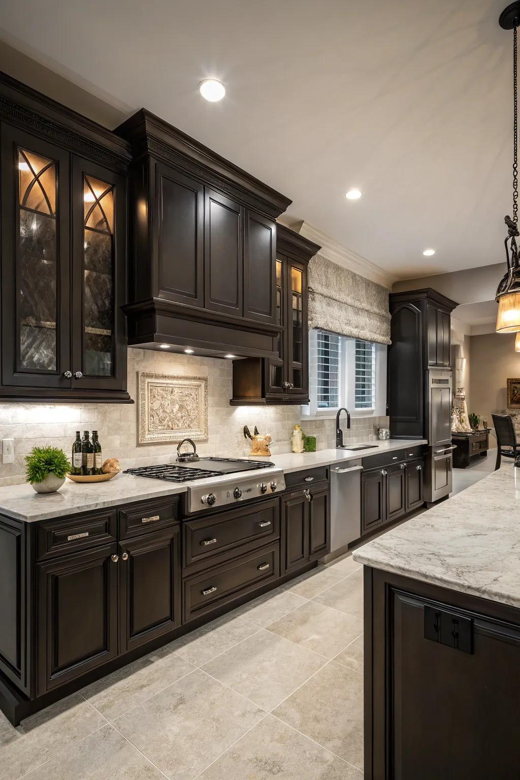 Dark finishes provide a dramatic and sophisticated touch to kitchen designs.