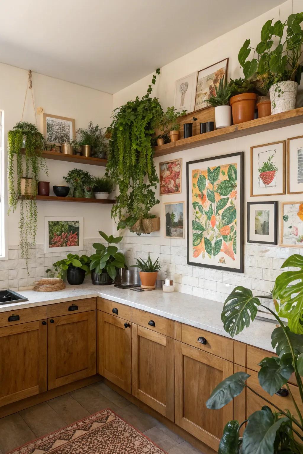 Artistic plant arrangements add visual flair to your kitchen.