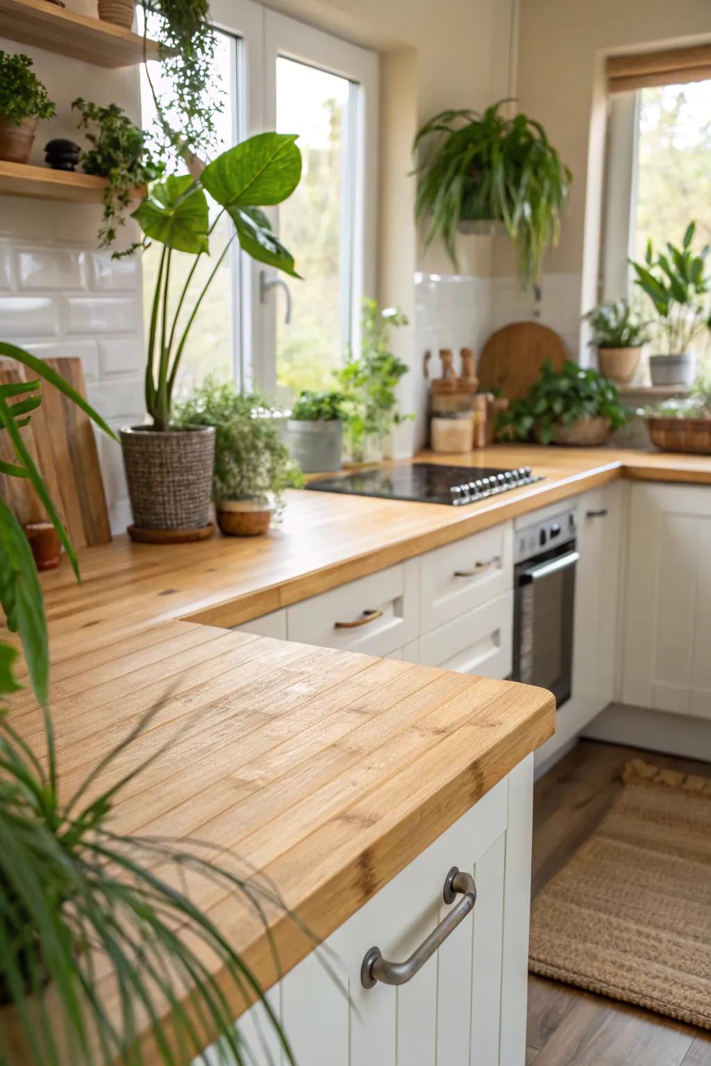 Bamboo worktops offer a sustainable and stylish choice.