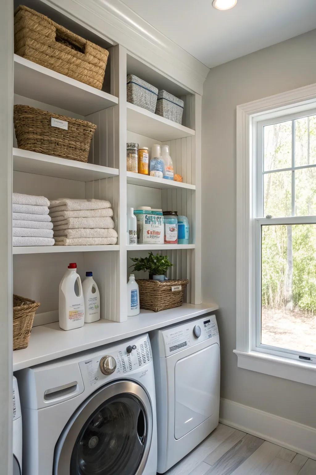 Built-in shelves offer smart storage solutions.