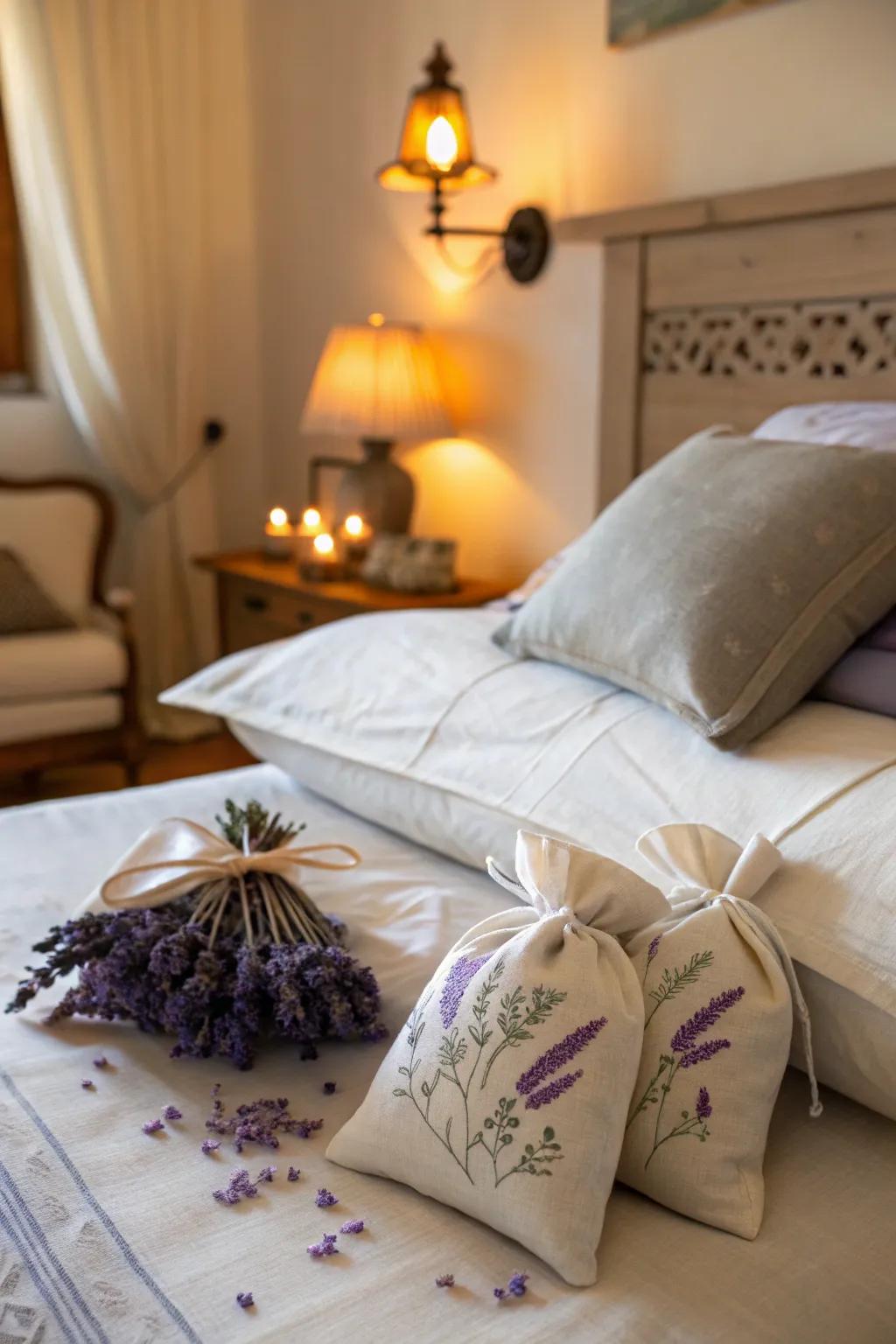 Lavender sachets for a peaceful night's sleep.