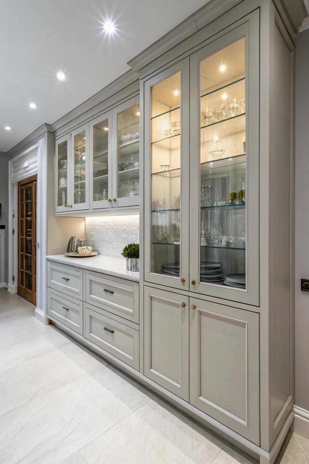 Glass-front cabinets add openness and display opportunities.