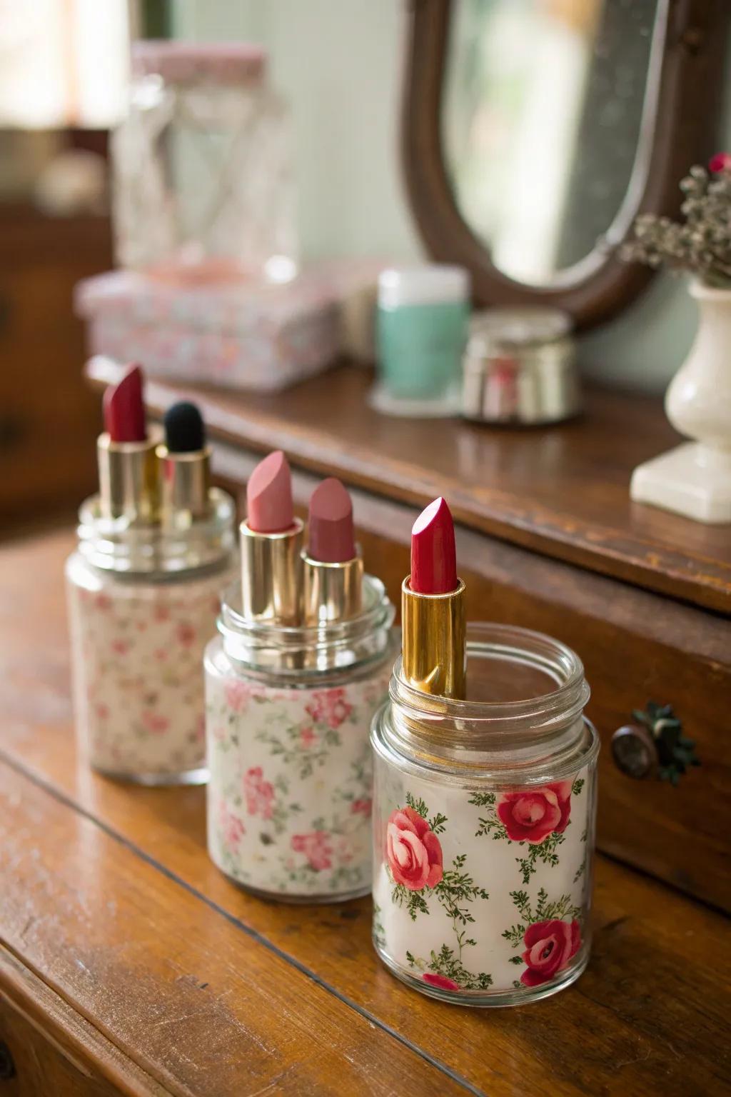 Add charm with vintage glass jar storage.