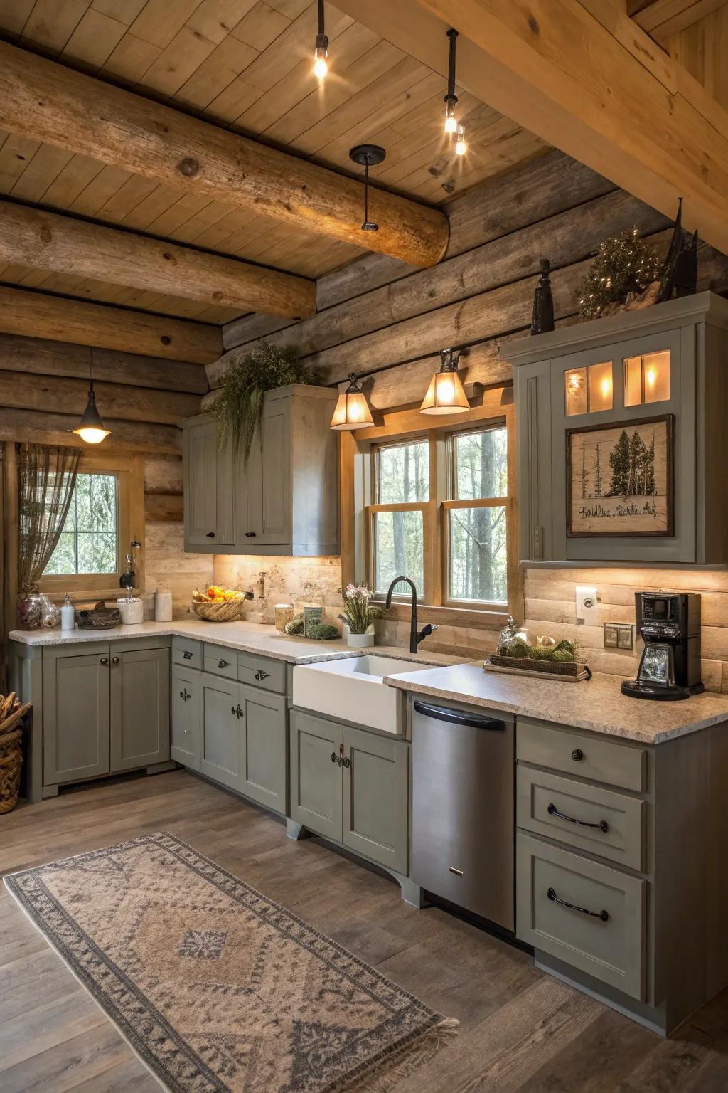 Muted color accents add a personal touch to this cozy kitchen.