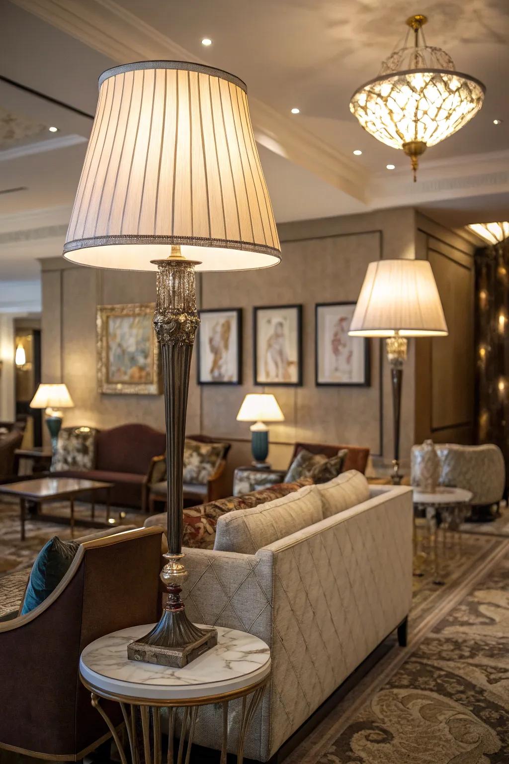 Decorative lamps enhance both lighting and style in the lounge.