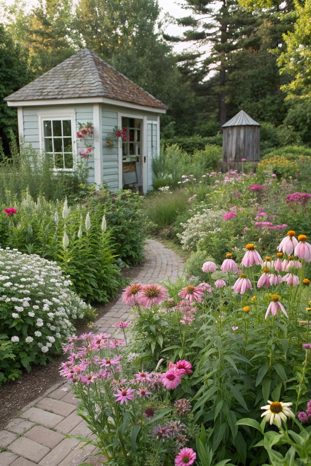 A cottage garden brimming with perennial charm.