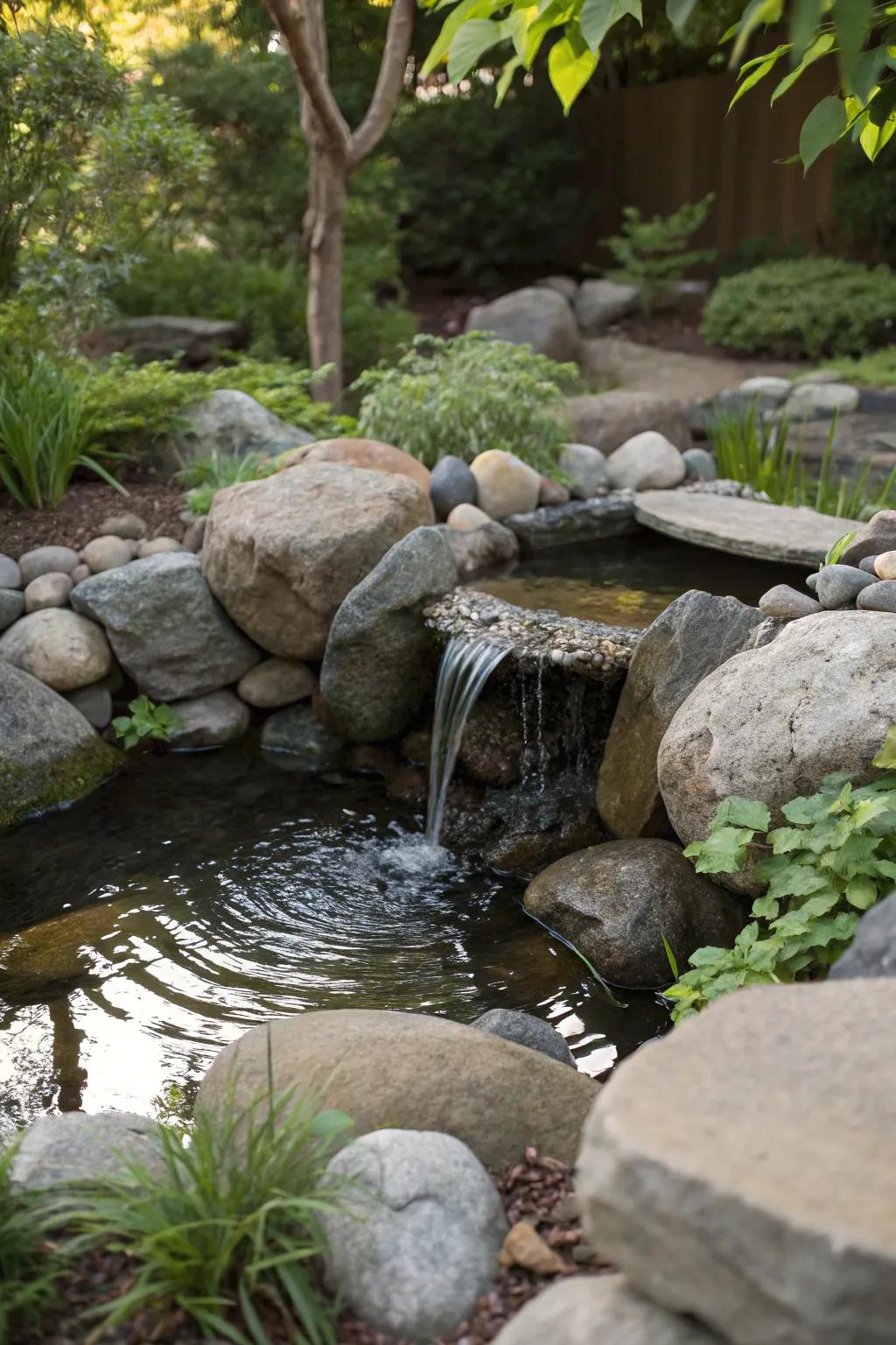 A water feature adds serenity and sound.