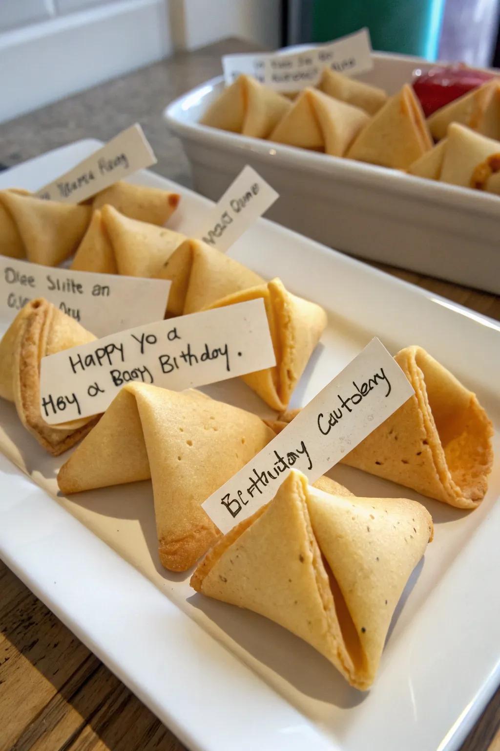 Fortune cookies with custom messages, a delightful and personal party favor.