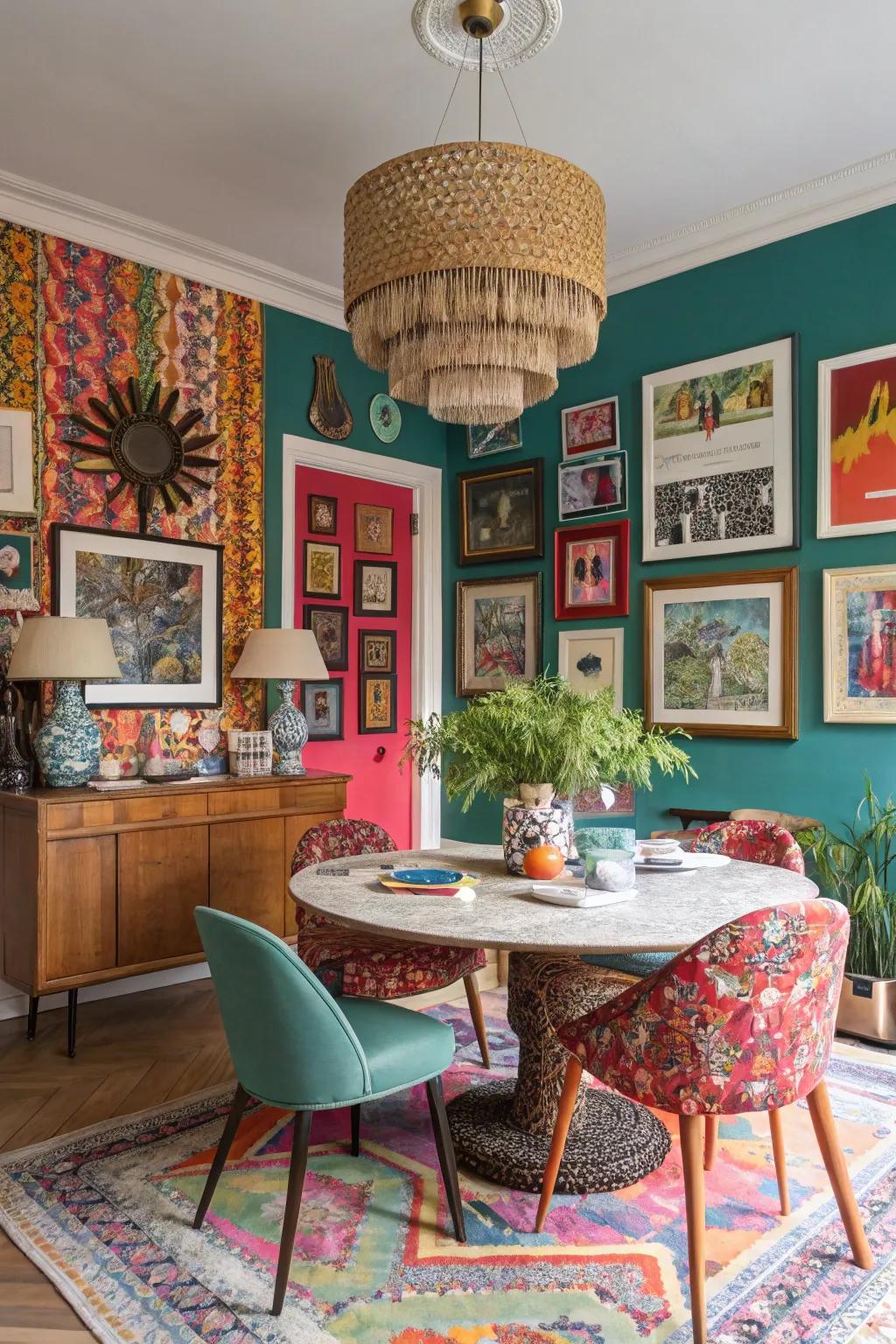 A lively dining room ready for entertaining.