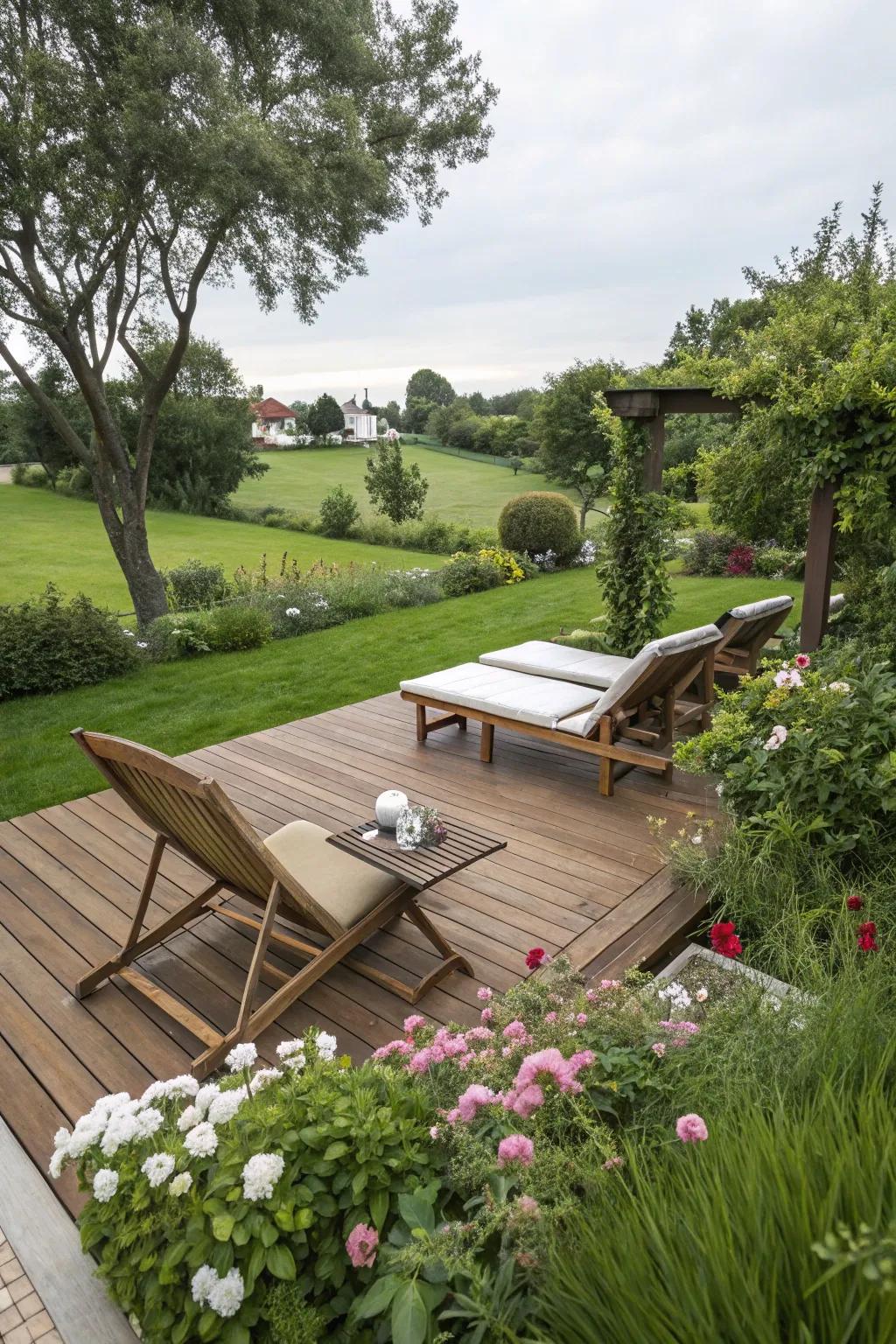 Decks and patios create functional outdoor living spaces.