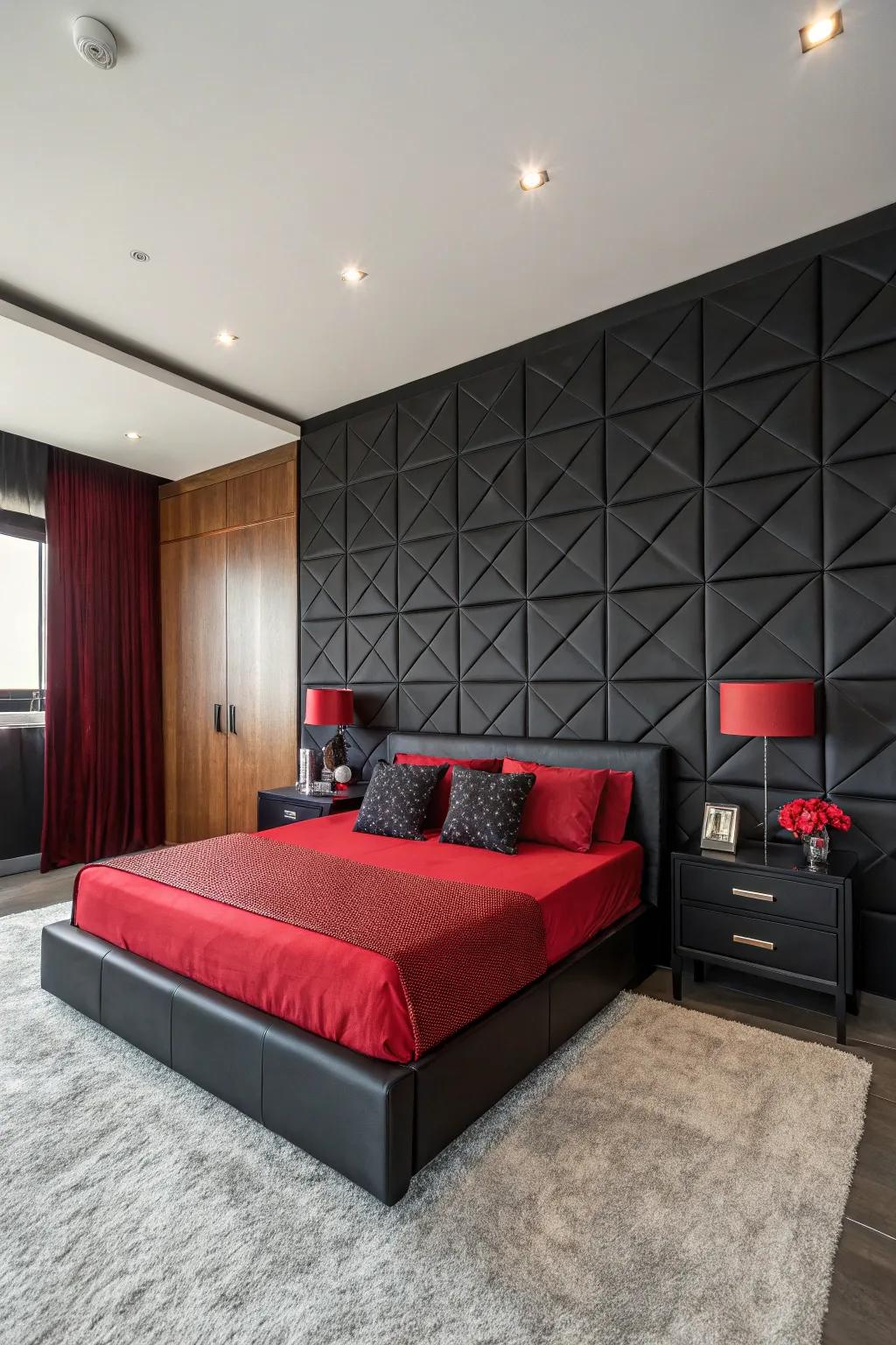 Wall panels add movement and texture to the space.