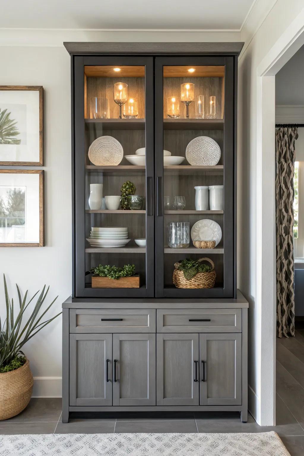 Symmetrical arrangements bring balance and harmony to the hutch.