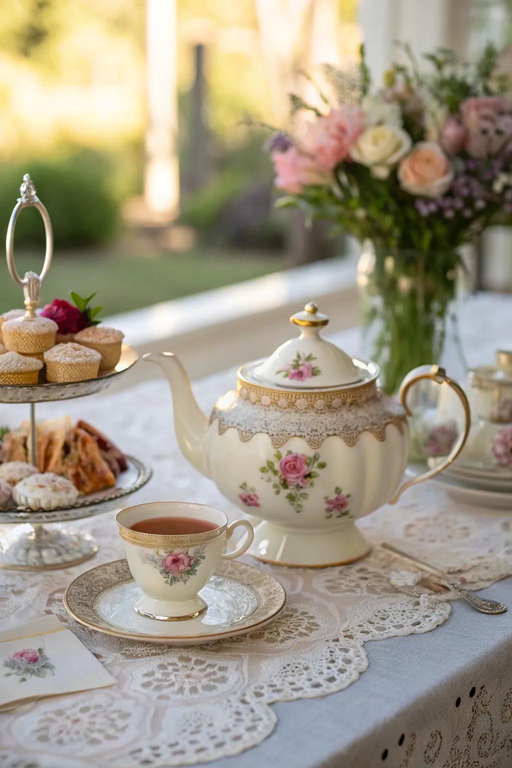 A vintage tea set brings nostalgia and charm to your tea party.