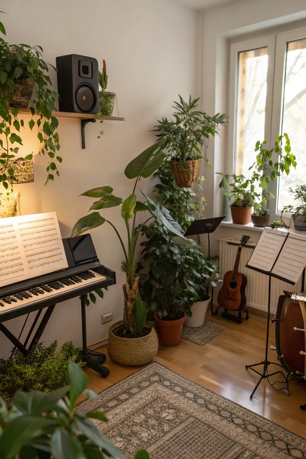 Indoor plants bring nature and subtle acoustic improvement.