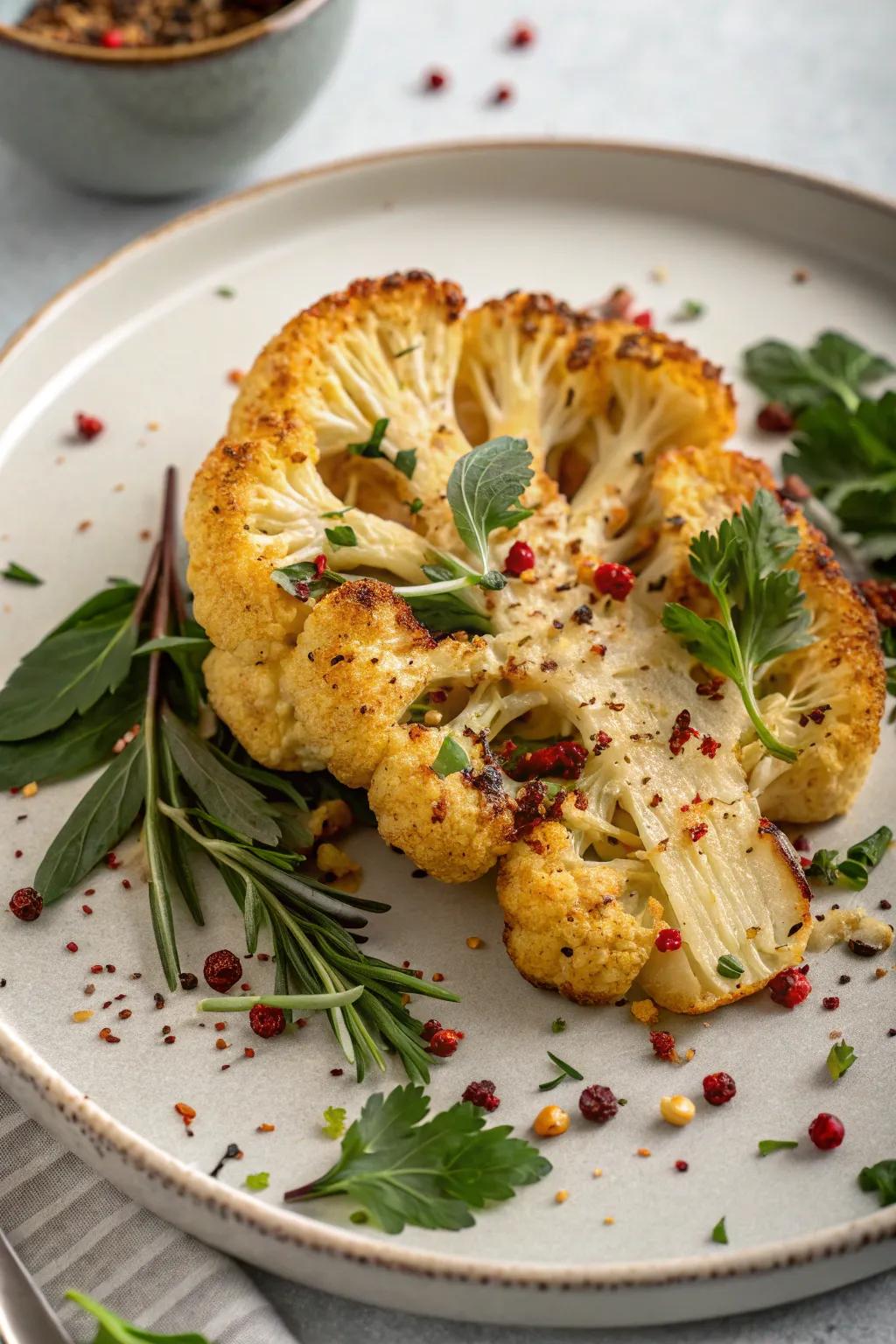 Cauliflower steak: A hearty and flavorful vegetarian option.