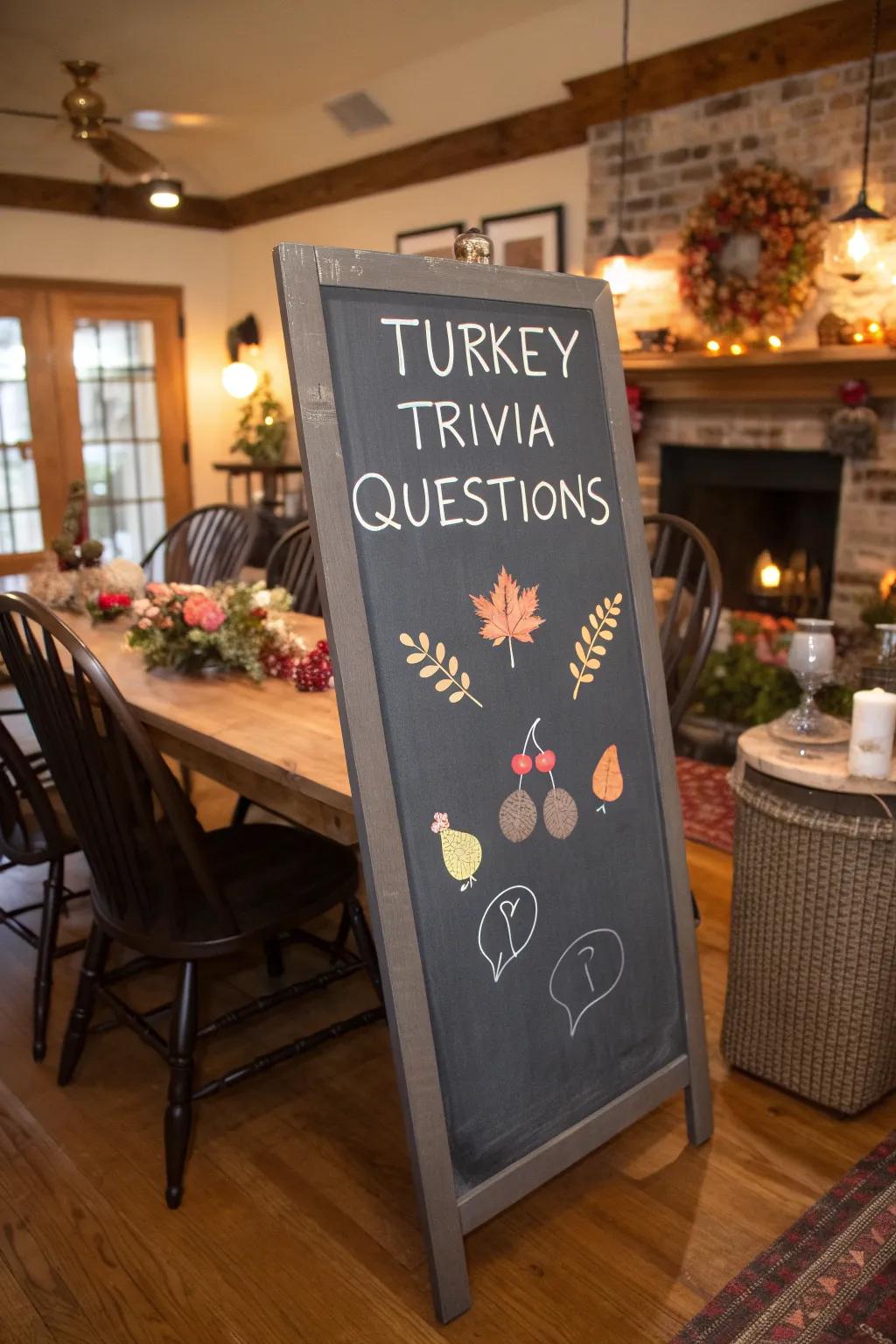 Turkey trivia on a chalkboard, sparking fun and conversation.