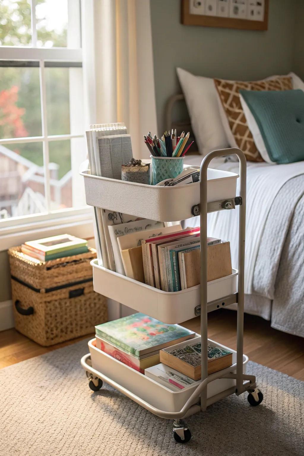 Keep things mobile and tidy with a rolling cart.