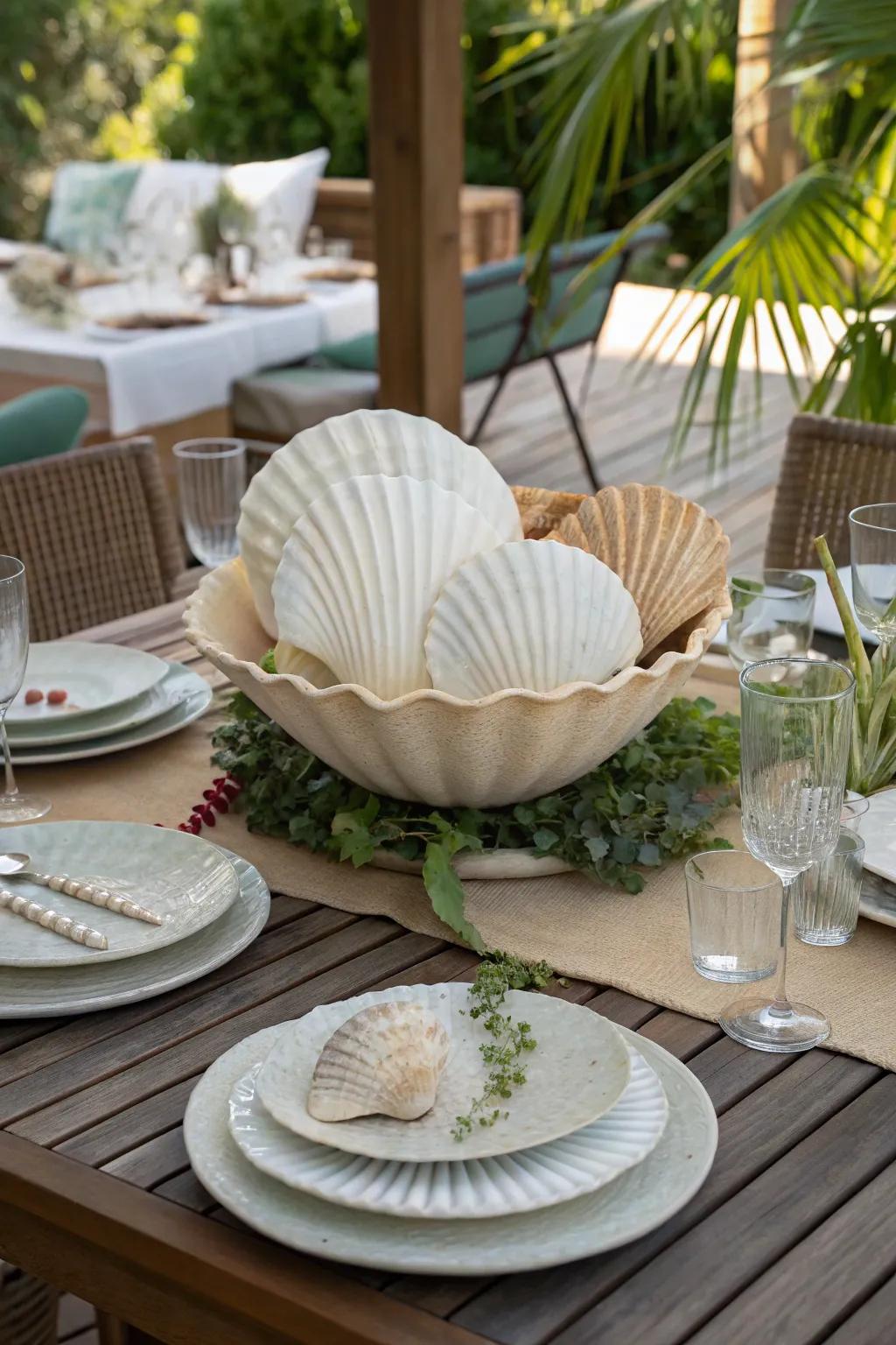 Shells add a coastal touch to your outdoor dining experience.