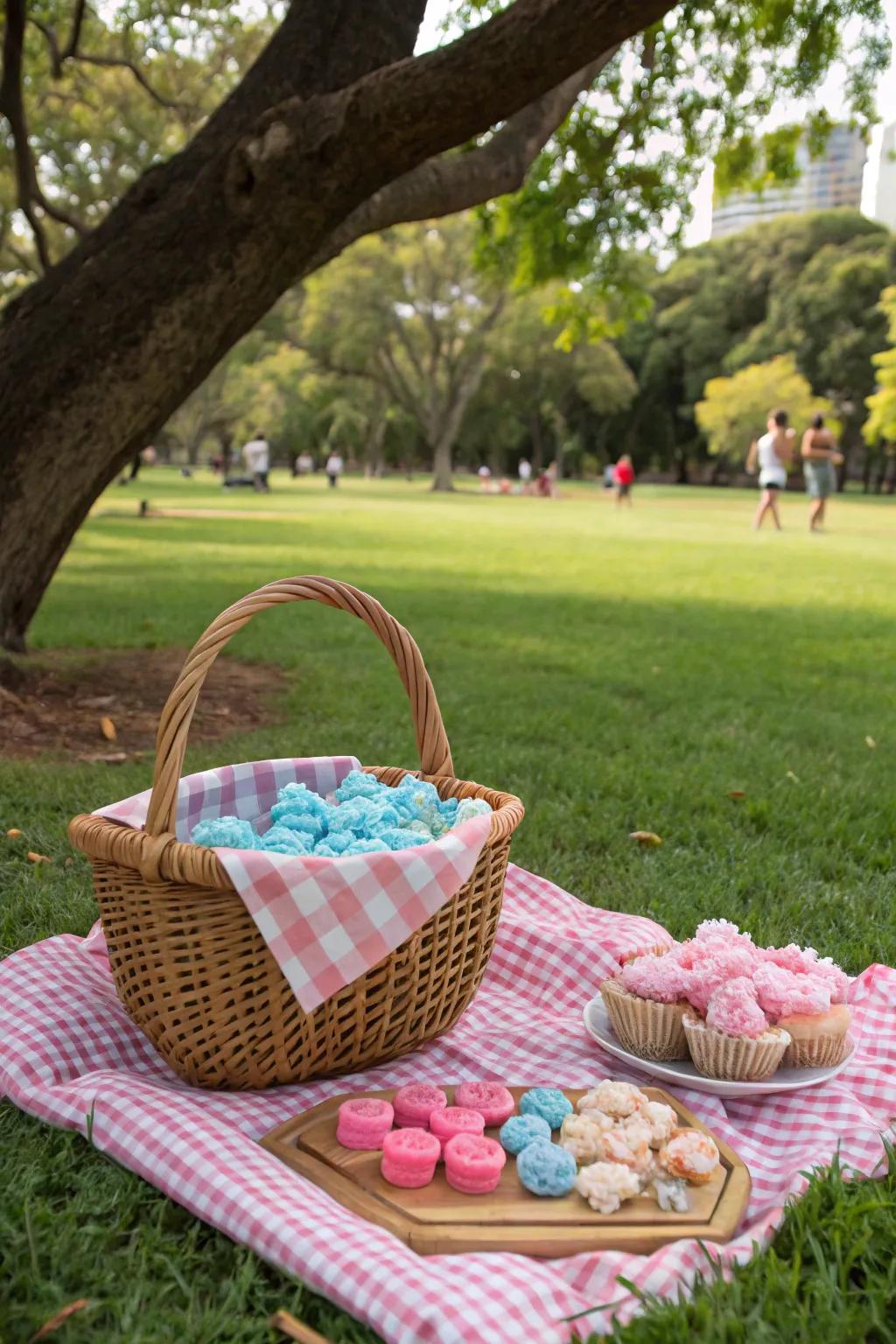 A picnic basket surprise offers a sweet and intimate gender reveal.