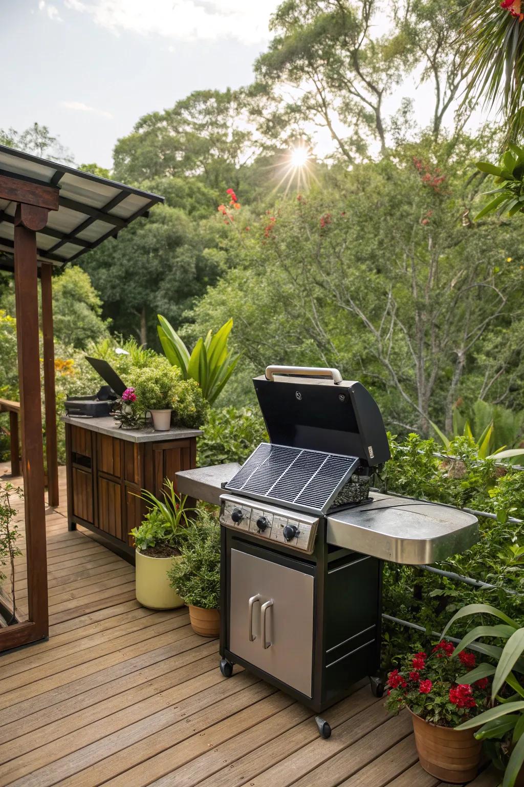 Go green with a solar-powered grill station.