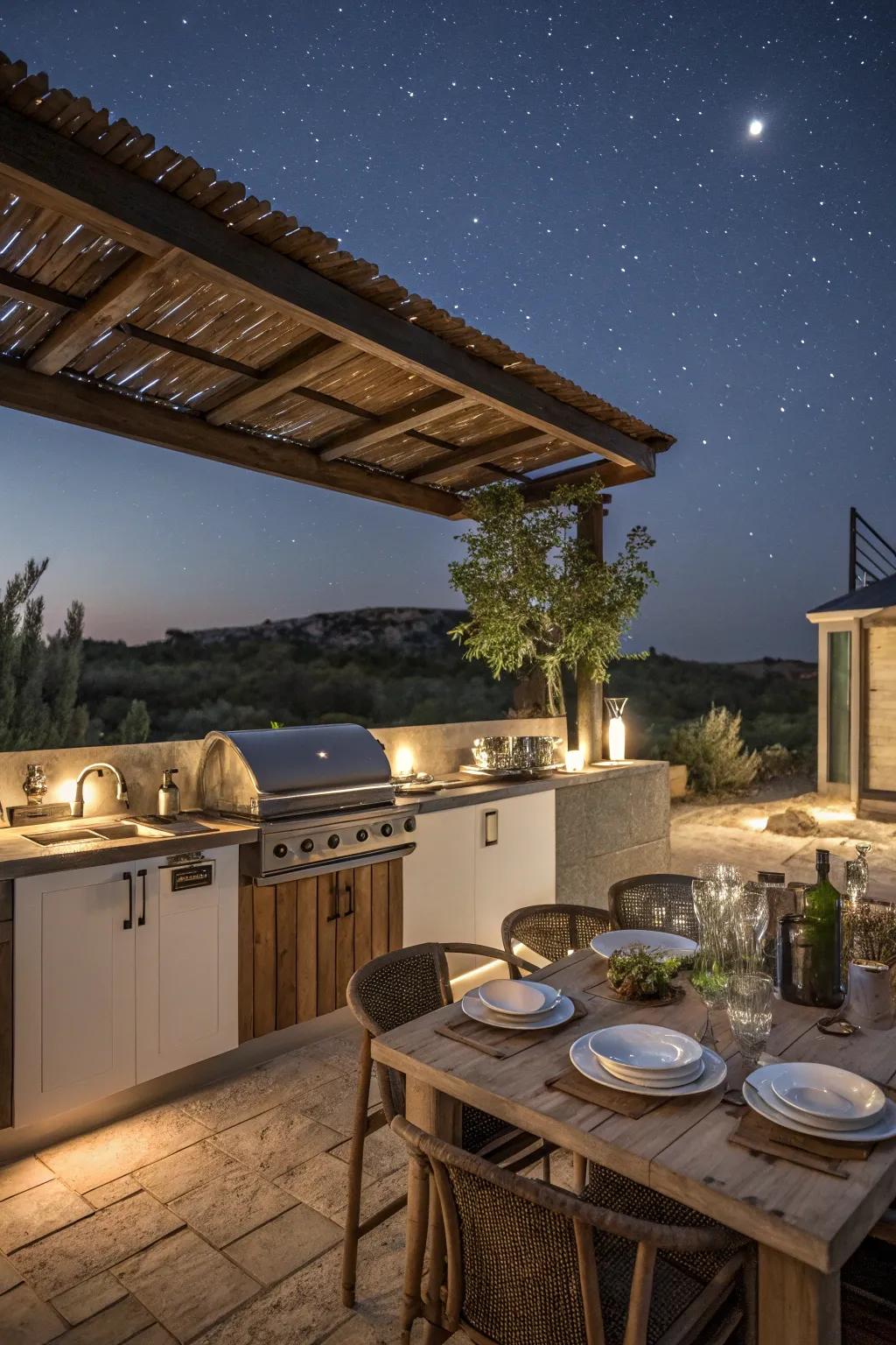 A dining area next to the bar makes outdoor dining effortless.