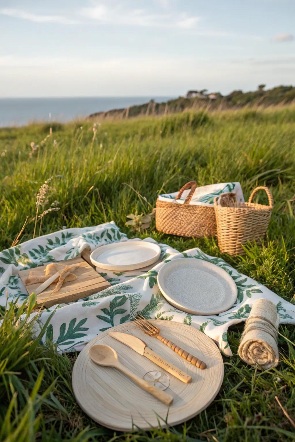 Eco-friendly tableware keeps your picnic stylish and sustainable.