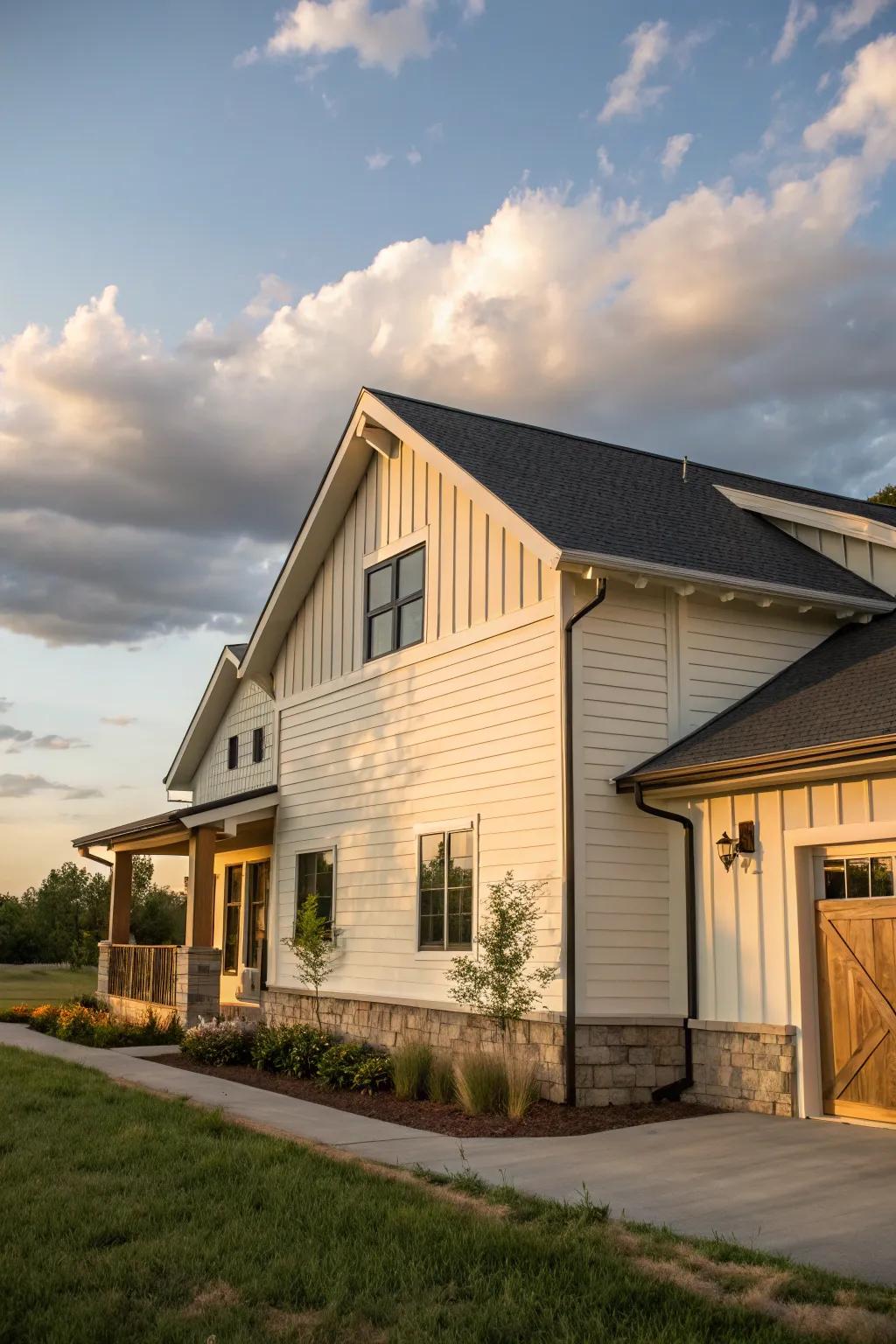 A play of textures in siding adds subtle intrigue.