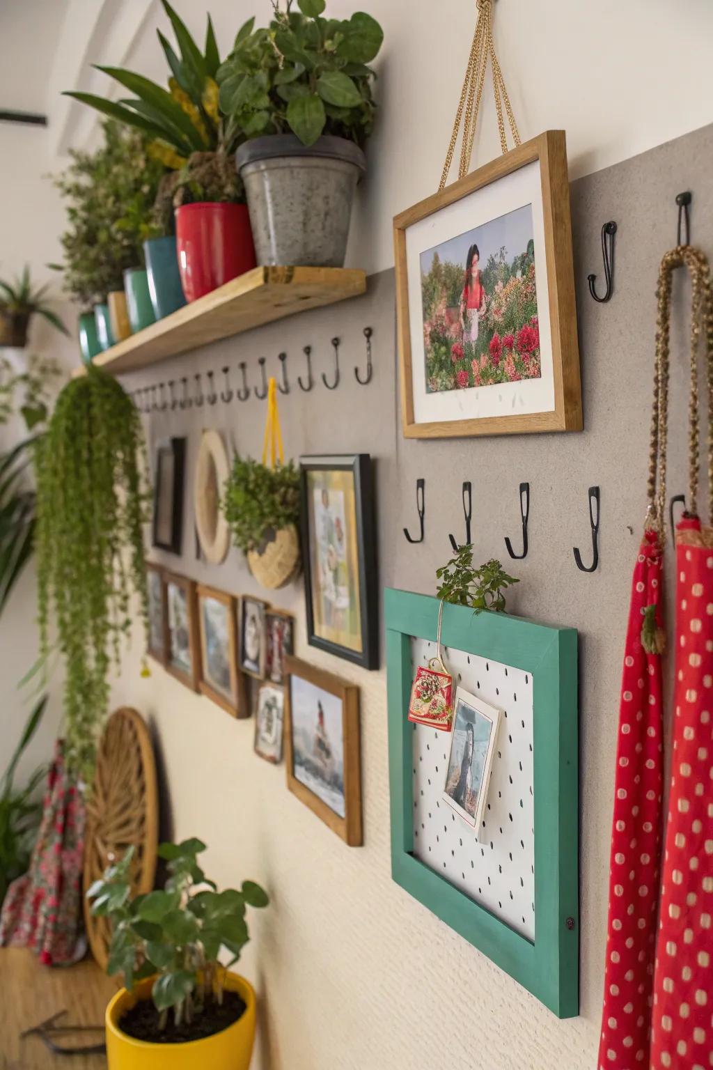 Use removable hooks for flexible wall decor.